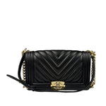 Chanel Black Chevron Leather Boy Medium Flap Bag 2017