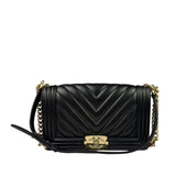 Chanel Black Chevron Leather Boy Medium Flap Bag 2017