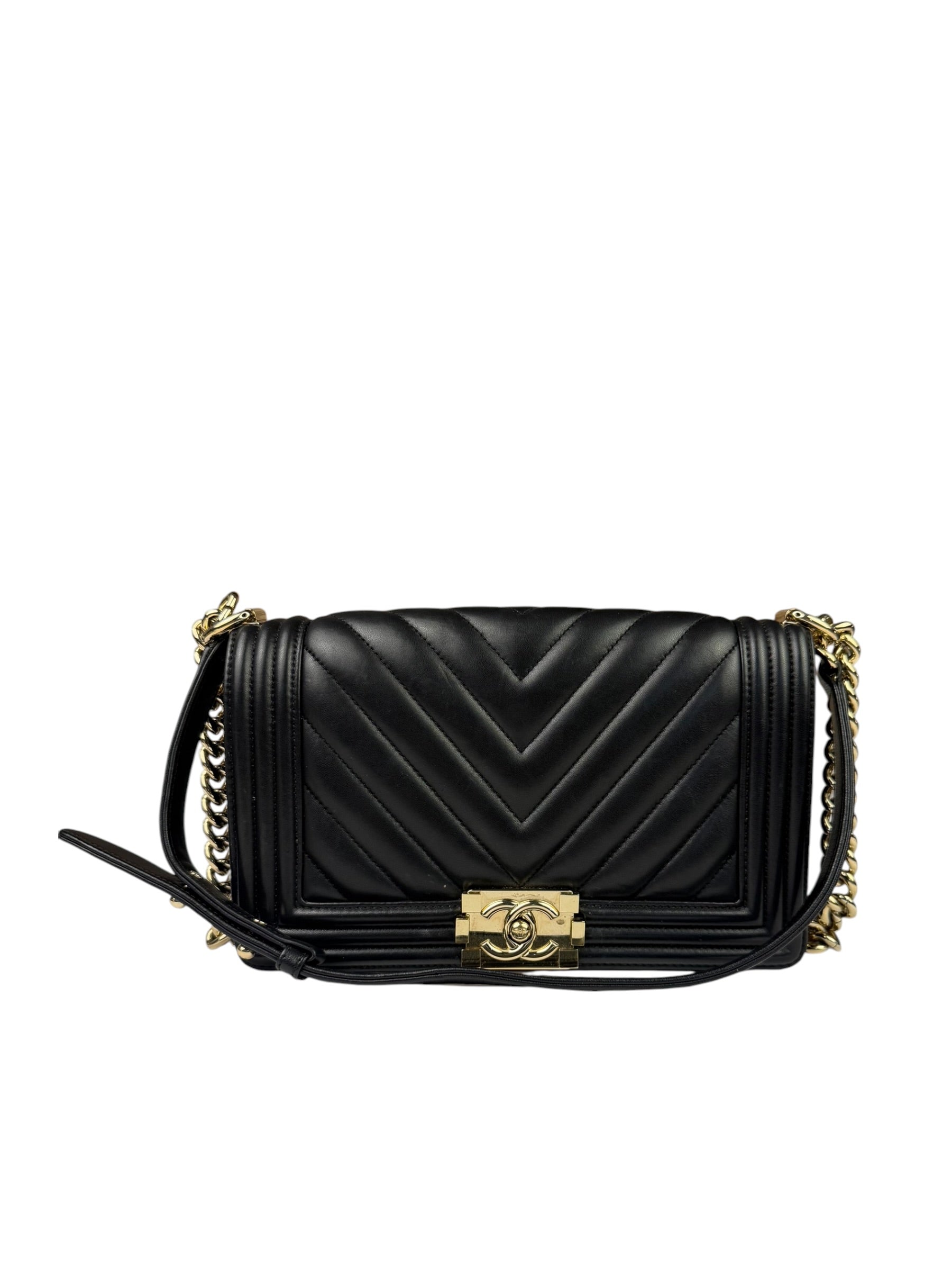Chanel Black Chevron Leather Boy Medium Flap Bag 2017