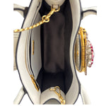 Miu Miu White Madras Ornate Crystal Jeweled Buckle Two-Way Bag