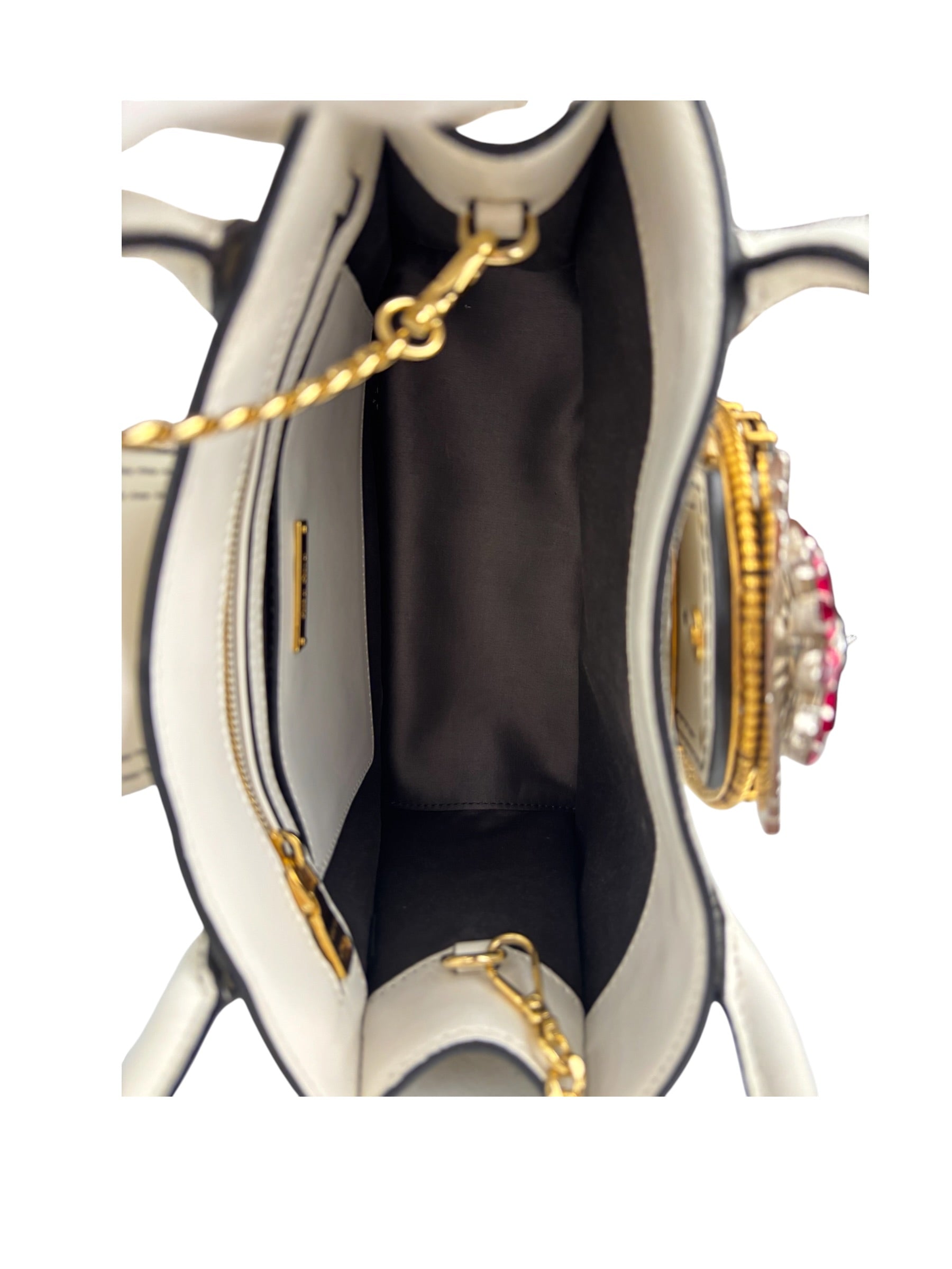 Miu Miu White Madras Ornate Crystal Jeweled Buckle Two-Way Bag