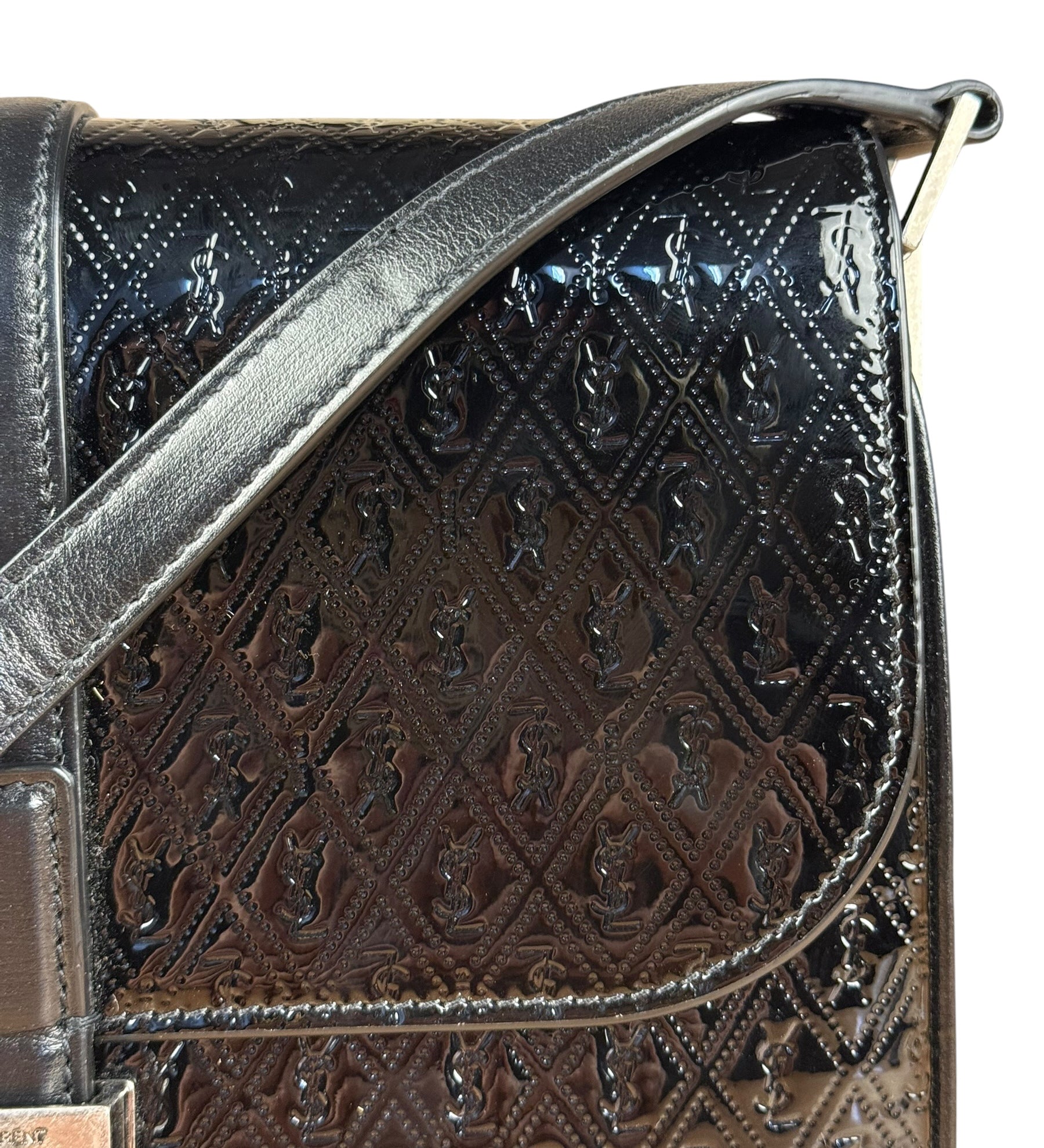 Saint Laurent Black Monogram Patent Leather Shoulder Bag
