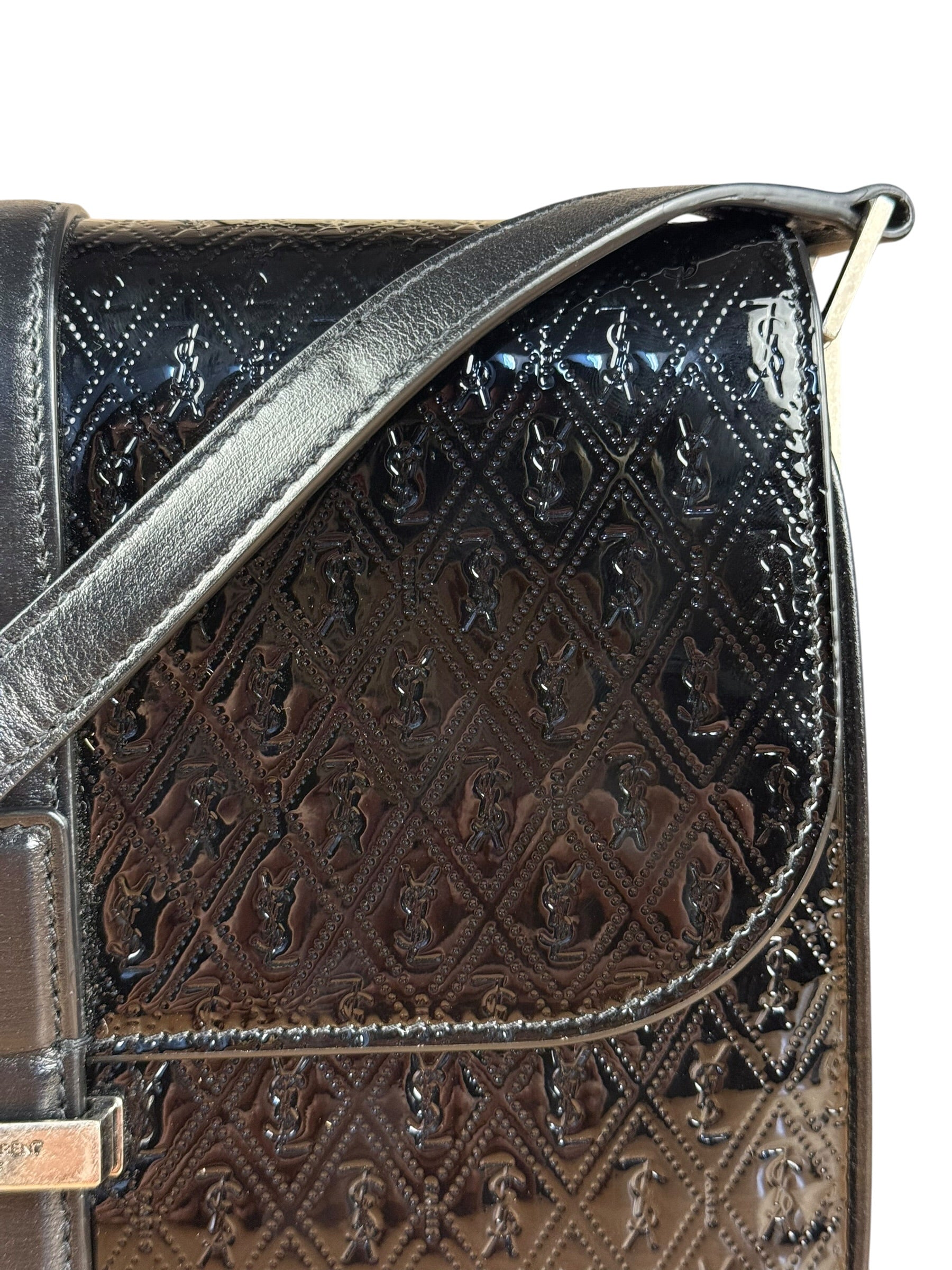 Saint Laurent Black Monogram Patent Leather Shoulder Bag