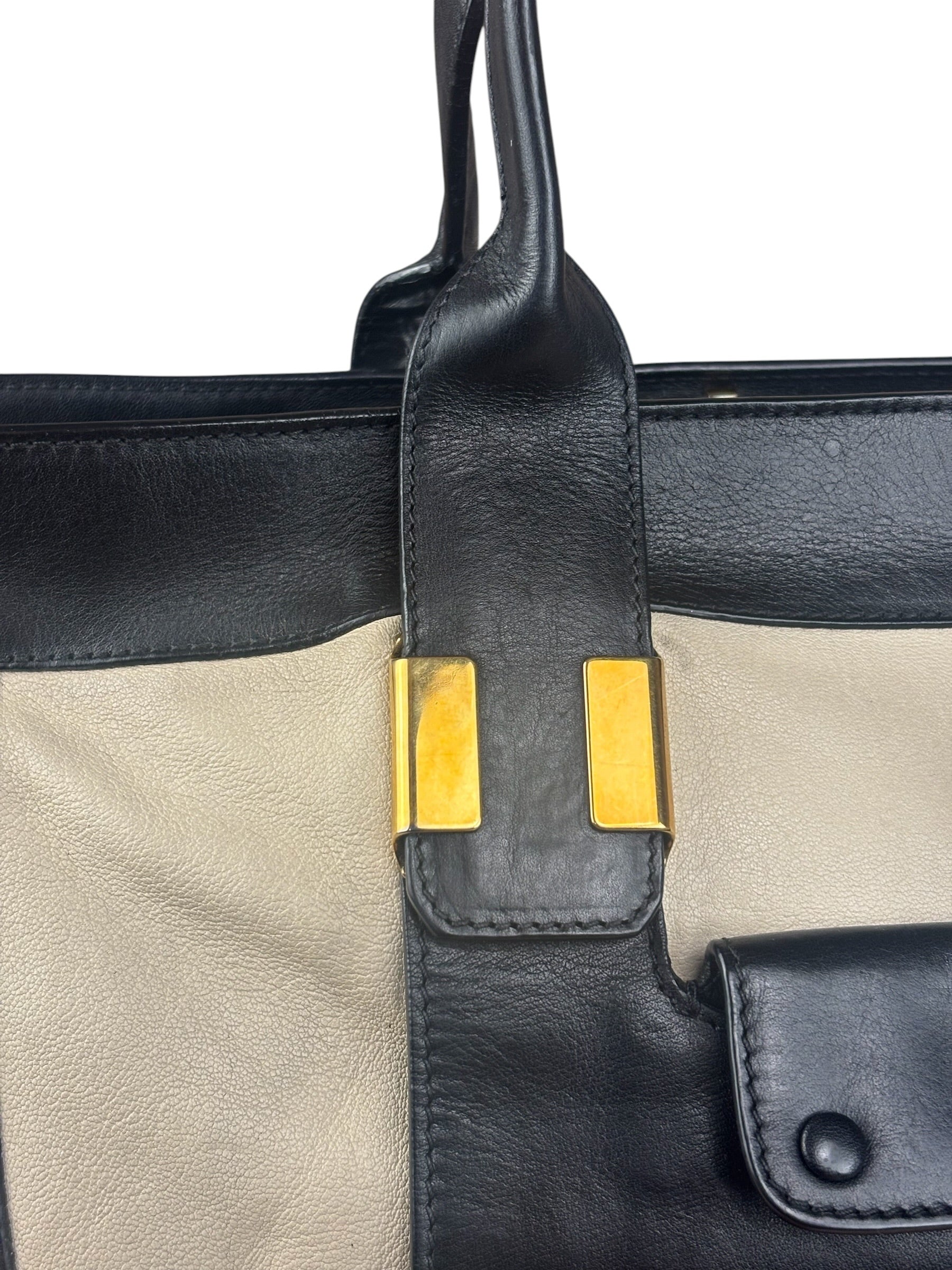 Chloe Beige/Black Leather Alice Satchel/Tote Bag