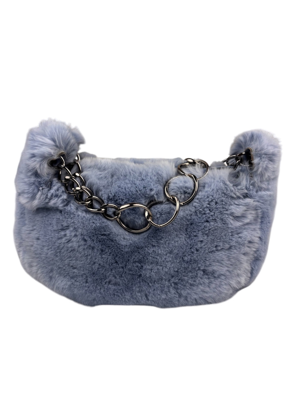 Chanel Blue Rabbit Fur Chain Mini Hobo