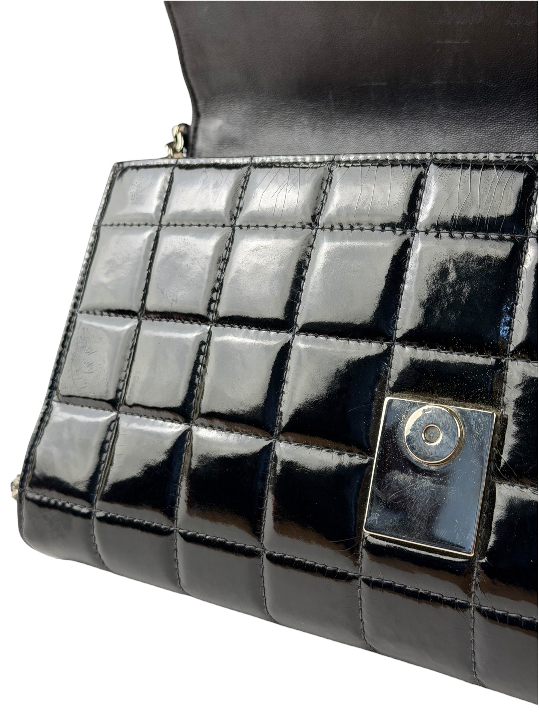 Chanel Black Patent Leather Chocolate Bar Flap Bag 2000