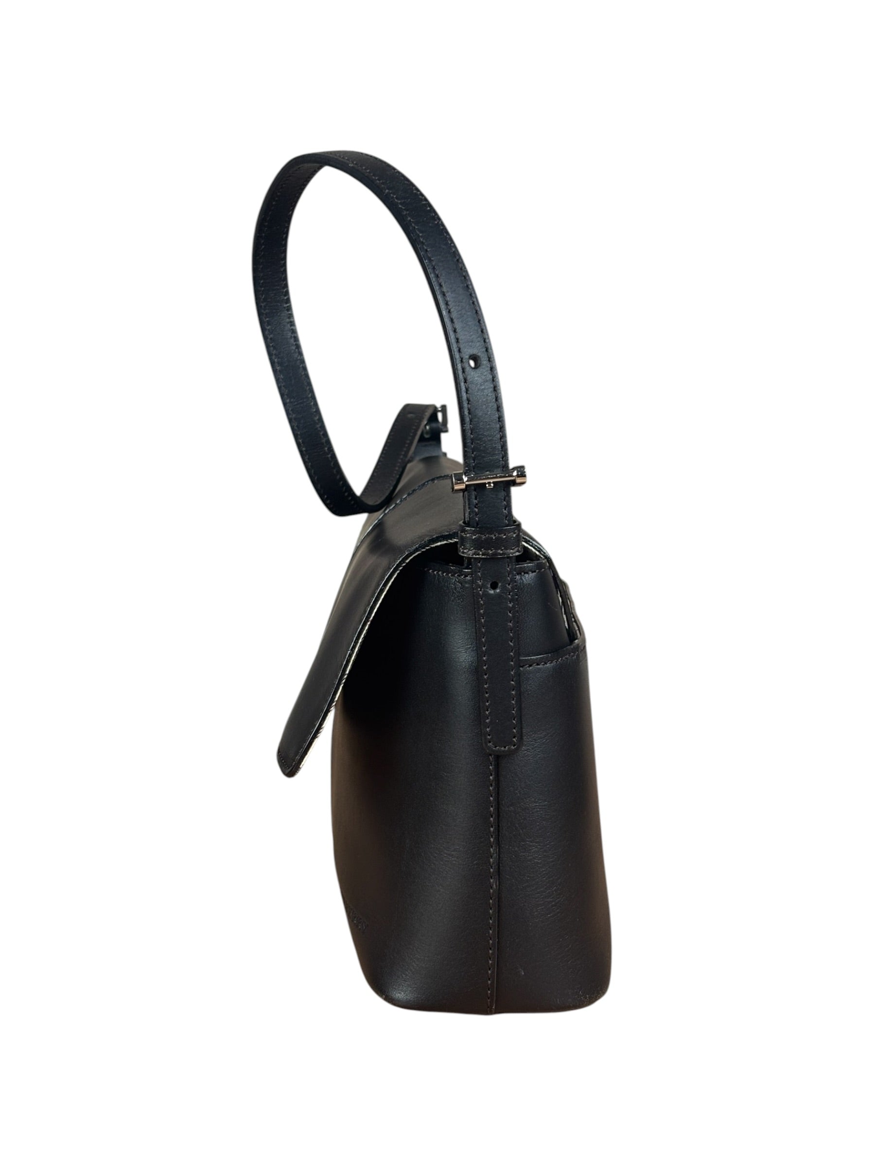 Burberry Vintage Black Leather Flap Shoulder Bag