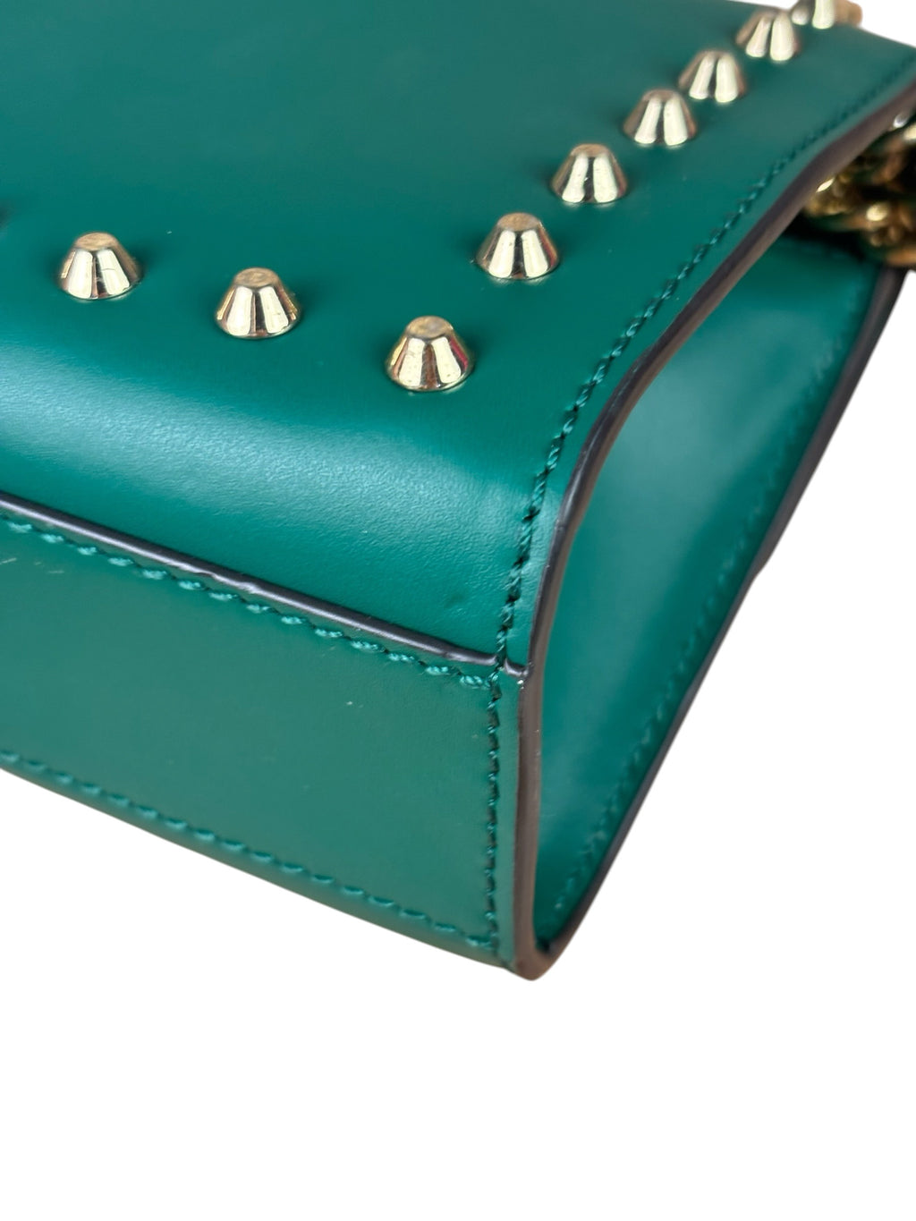Gucci Green Leather Faux Pearls & Studs Small Padlock Bag