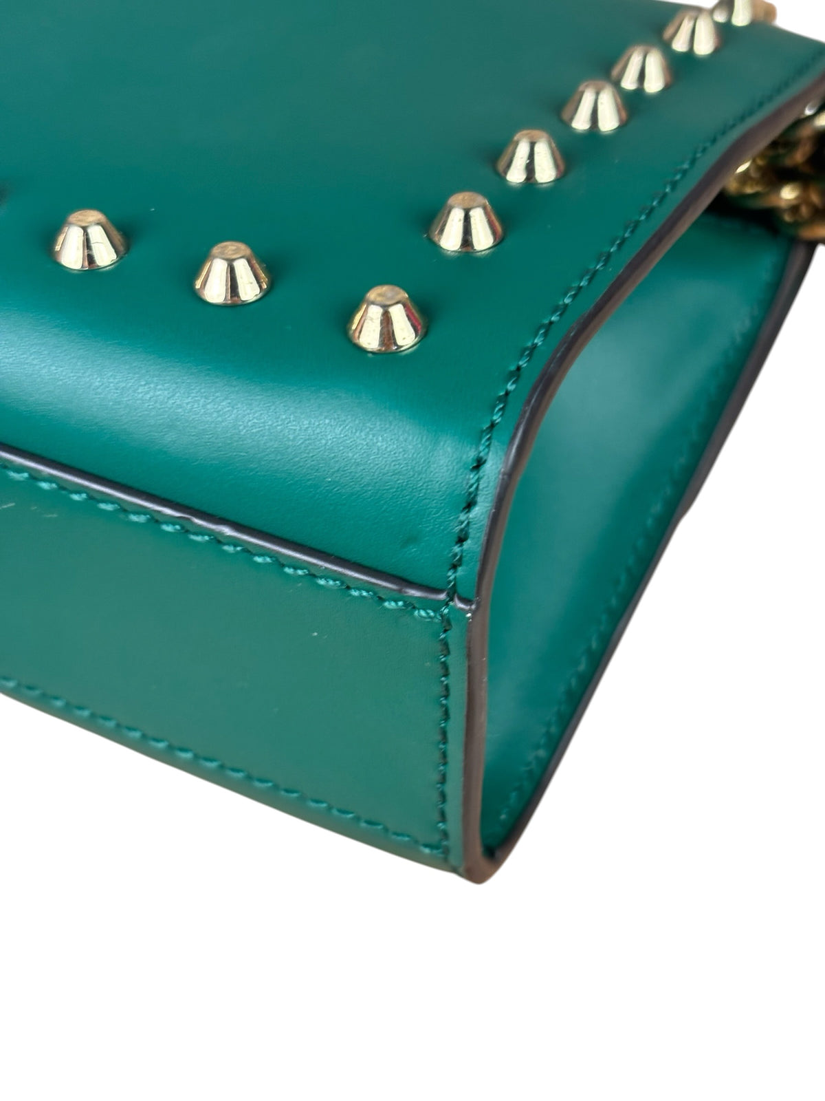Gucci Green Leather Faux Pearls & Studs Small Padlock Bag