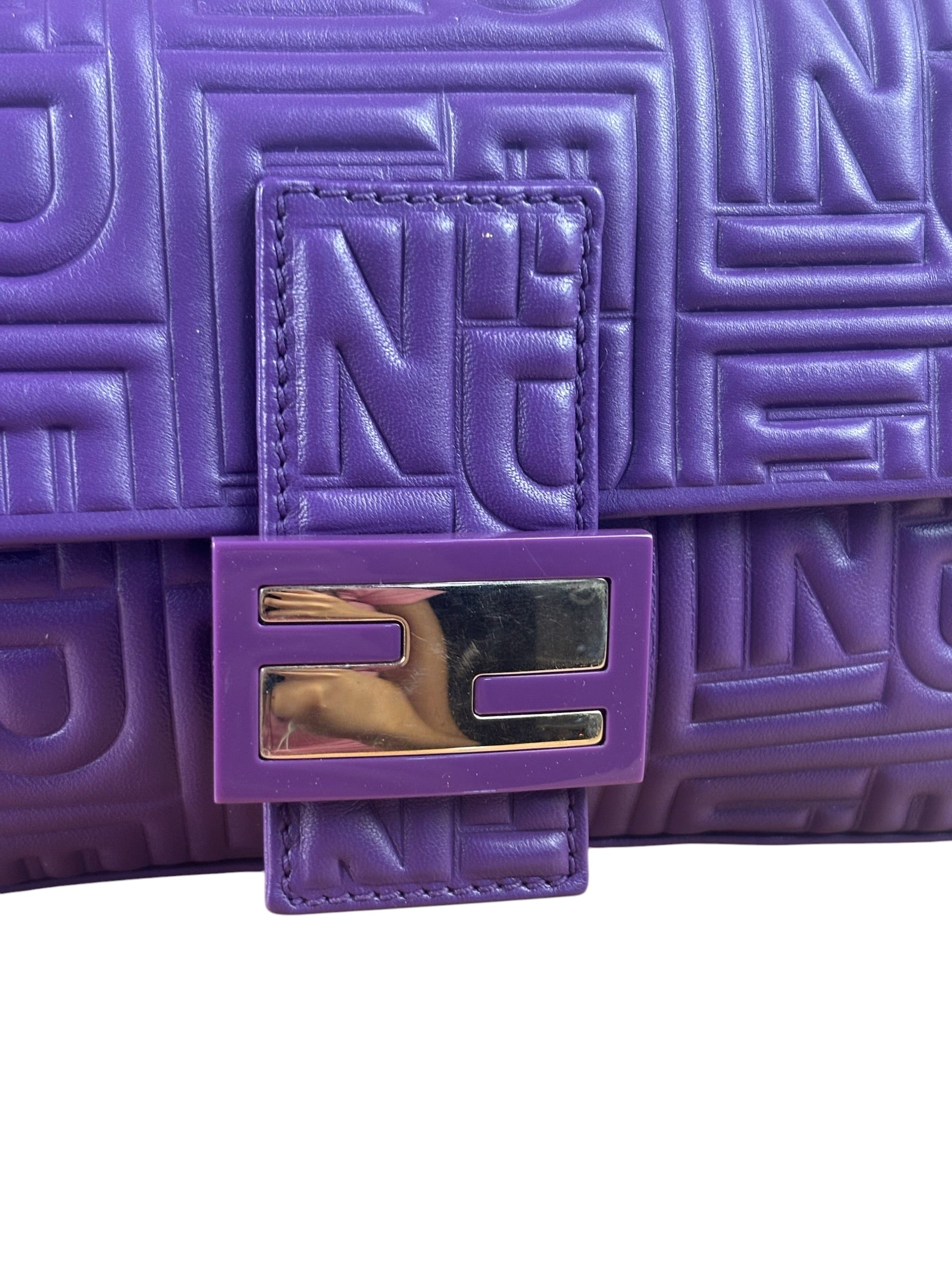 Fendi Purple Nappa Leather Medium Logo Embossed Baguette