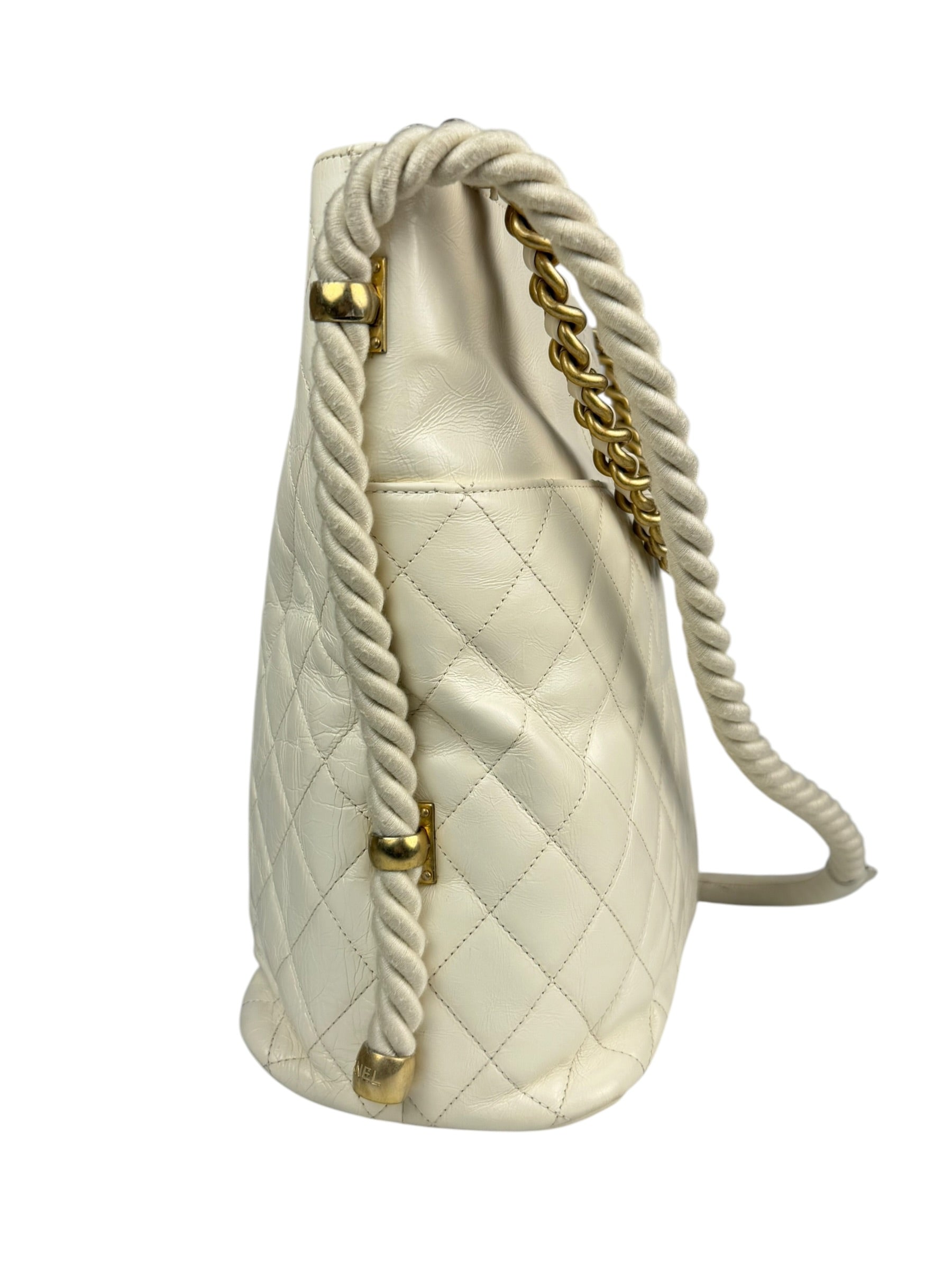 Chanel Ivory Crumpled Leather Vogue Rope Hobo Bag 2019