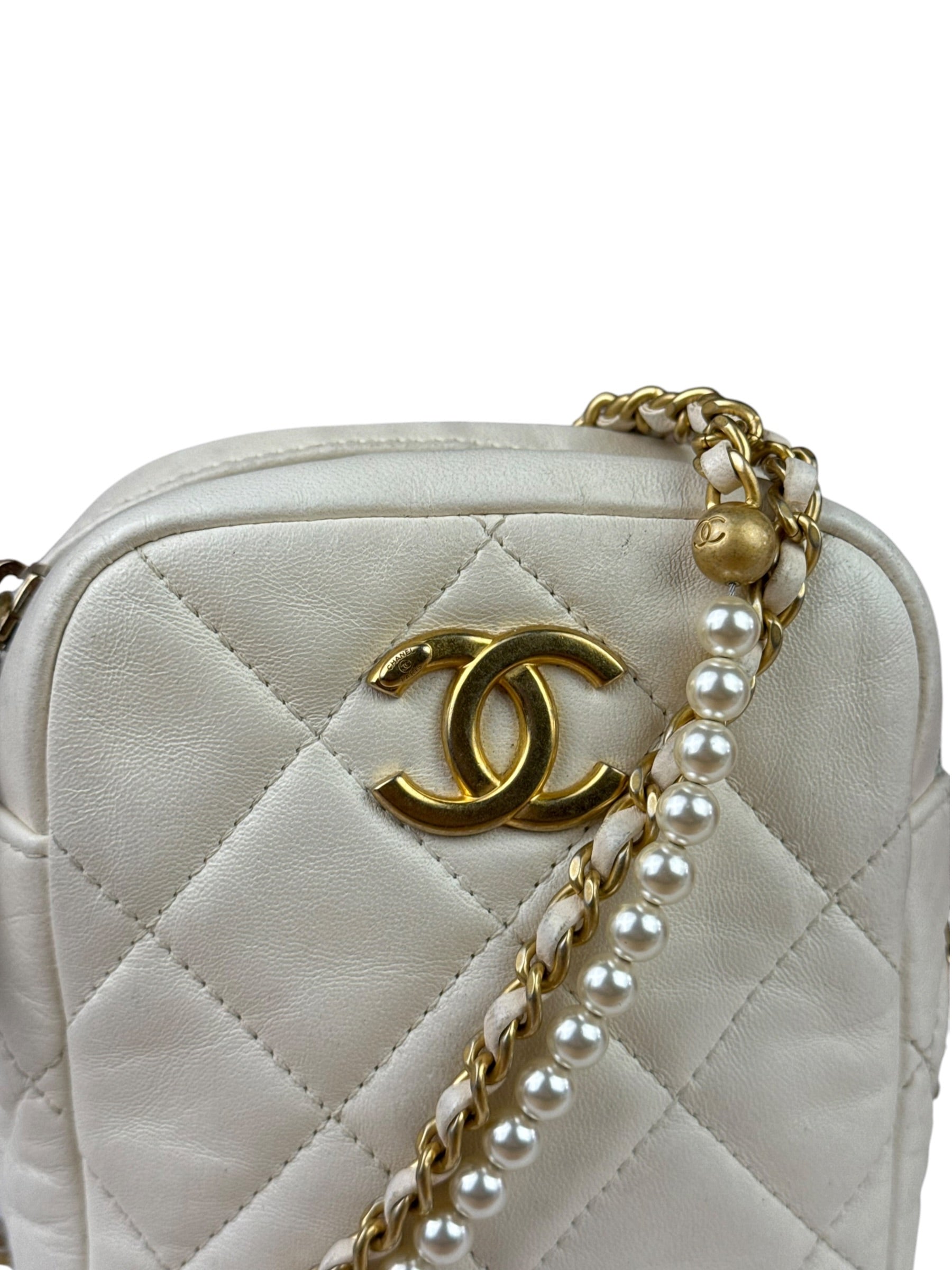 Chanel White Quilted Lambskin My Perfect Camera Bag Early 2020's