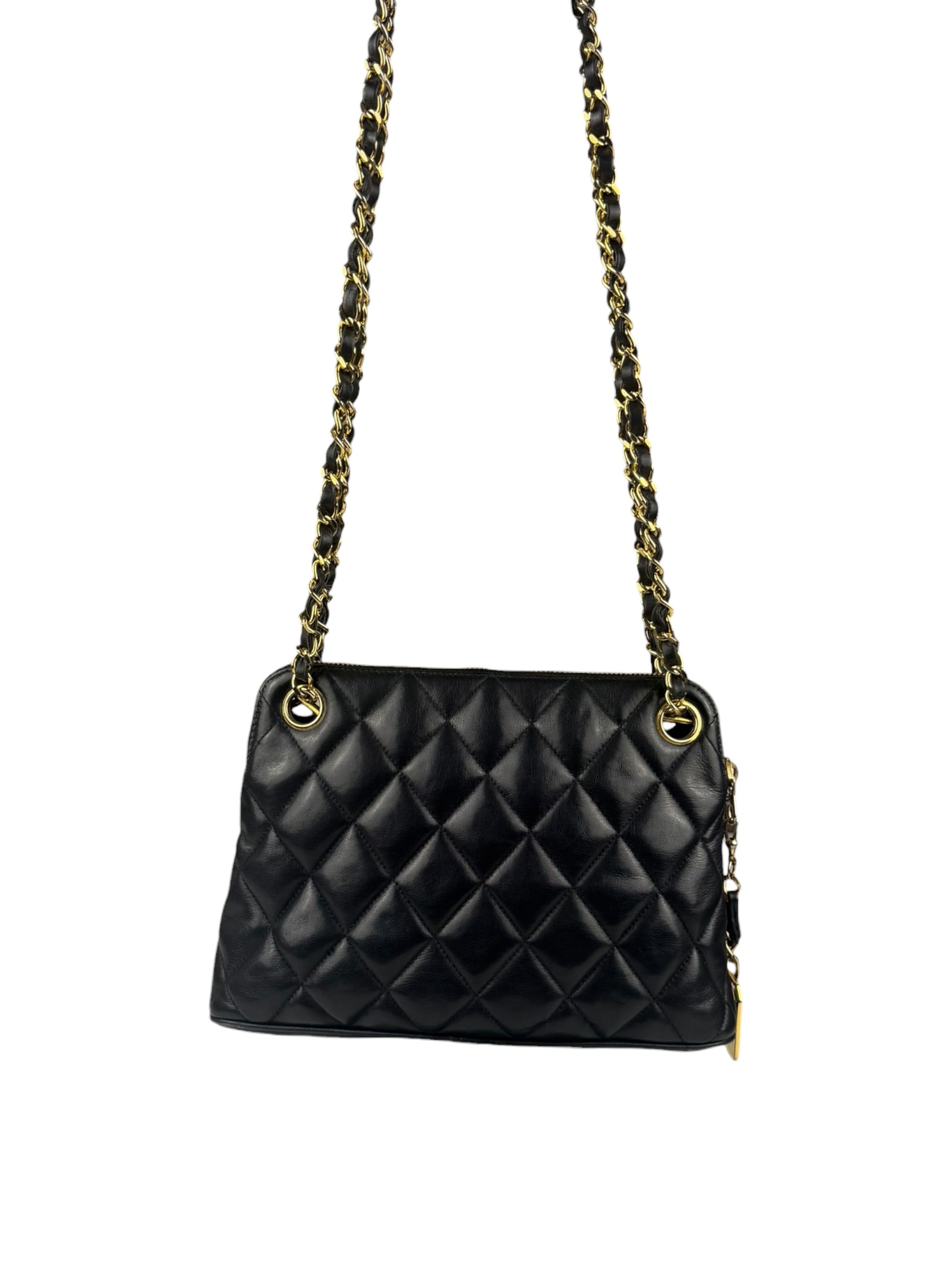 Chanel Vintage Black Quilted Leather Shoulder Bag 1987