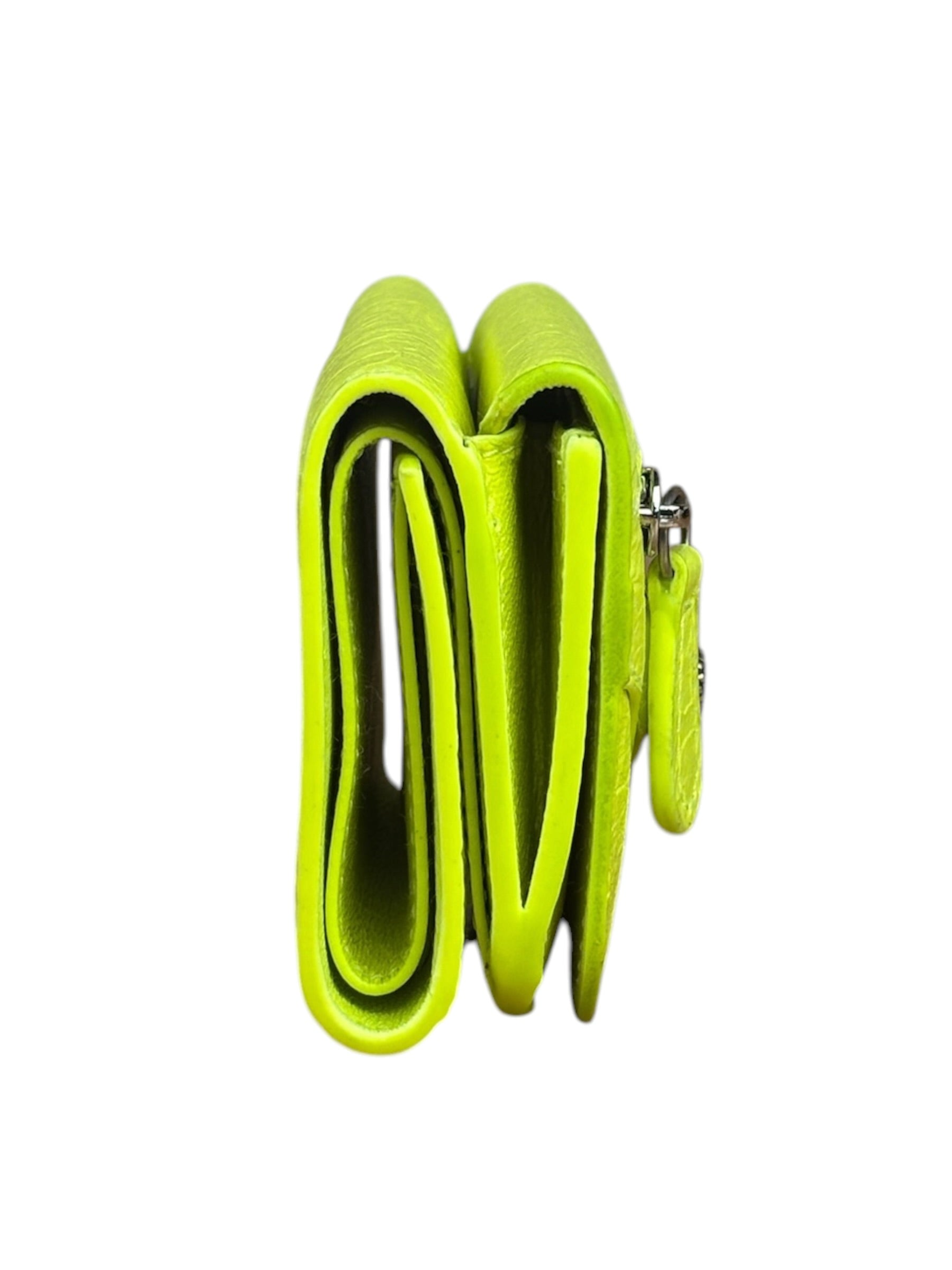 Balenciaga Fluo Neon Yellow Leather Cash Trifold Mini Wallet