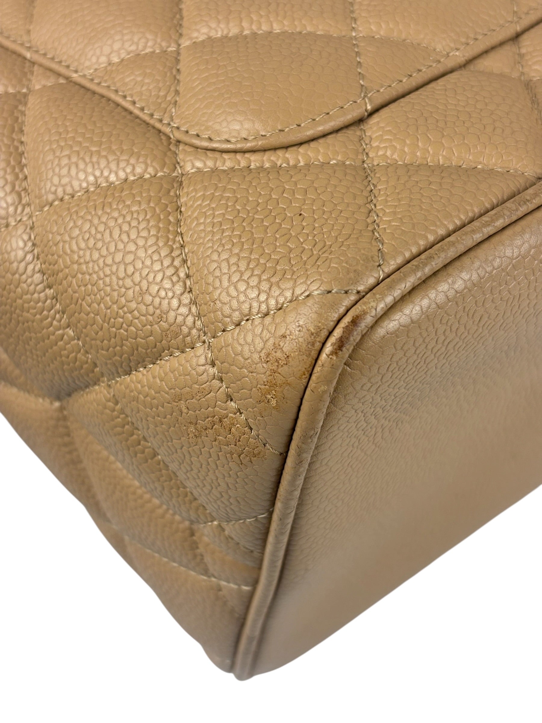 Chanel Vintage Beige Leather Diamond Quilted Medallion Tote Bag 2002