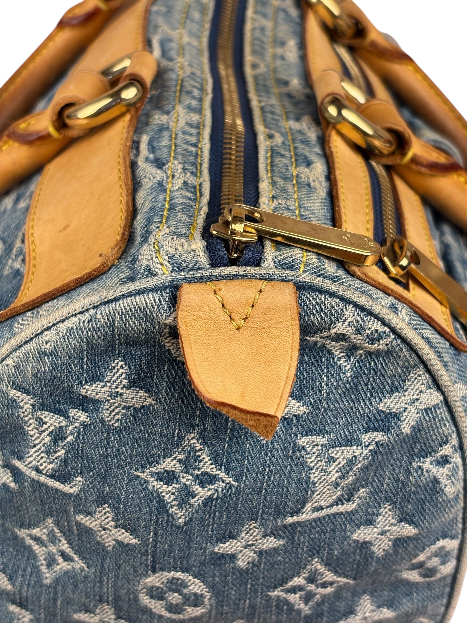 Louis Vuitton Vintage Denim Leather Trim Monogram Neo Speedy 30