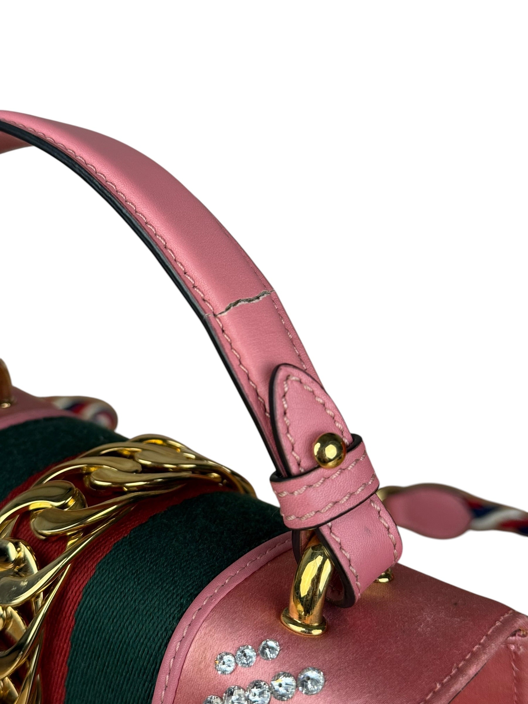 Gucci Sylvie Pink Mini Satin Embellished 2Way Handbag