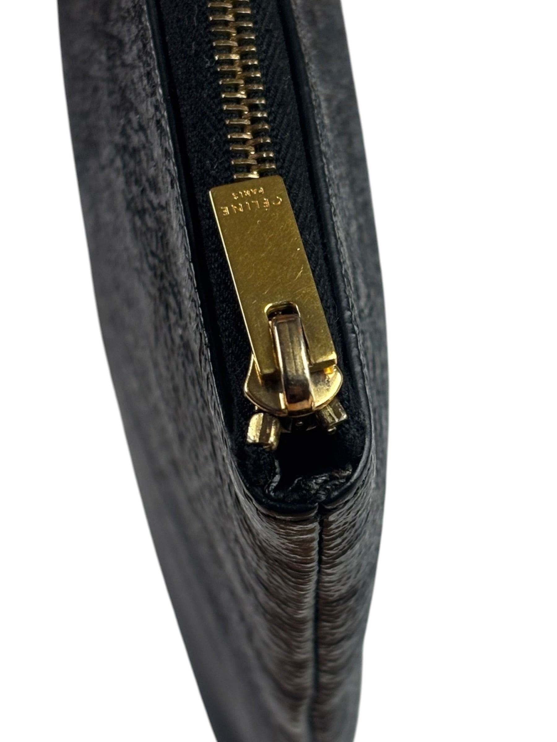 Celine Black Leather Solo Zipper Clutch
