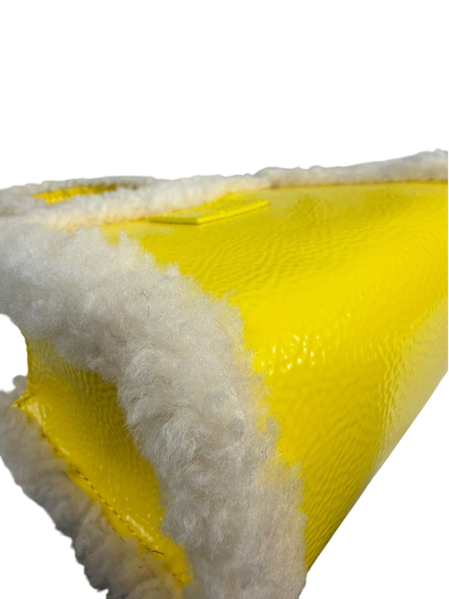 UGG x Telfar Yellow Patent Leather Fur Trim Small Shopper Crinkle In Taxi Tote