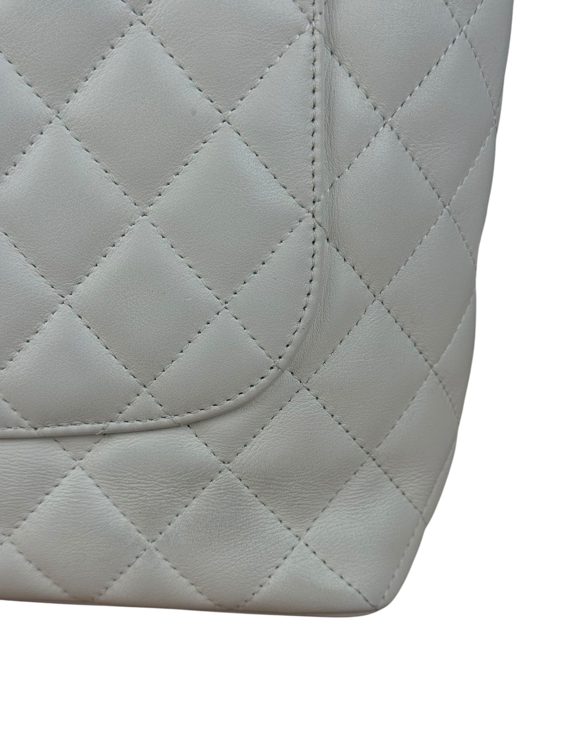 Chanel Vintage White Quilted CC Snake Cambon Ligne Tote 2004
