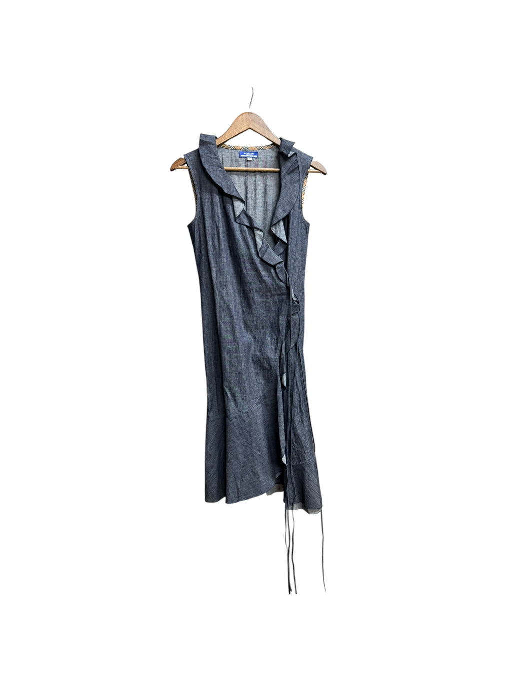 Burberry London Sleeveless Denim Ruffle Wrap Dress
