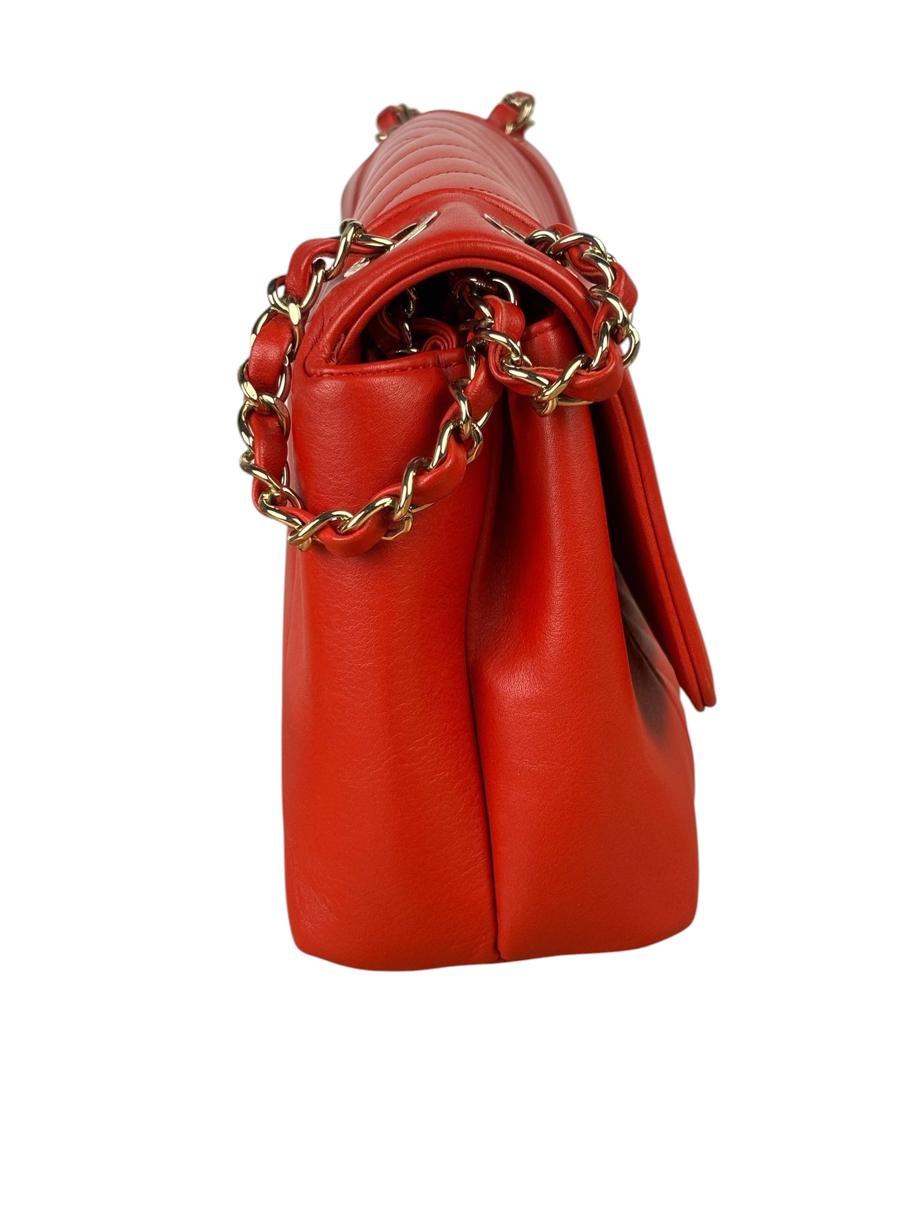 Chanel Red Chevron Leather Flap Bag 2019