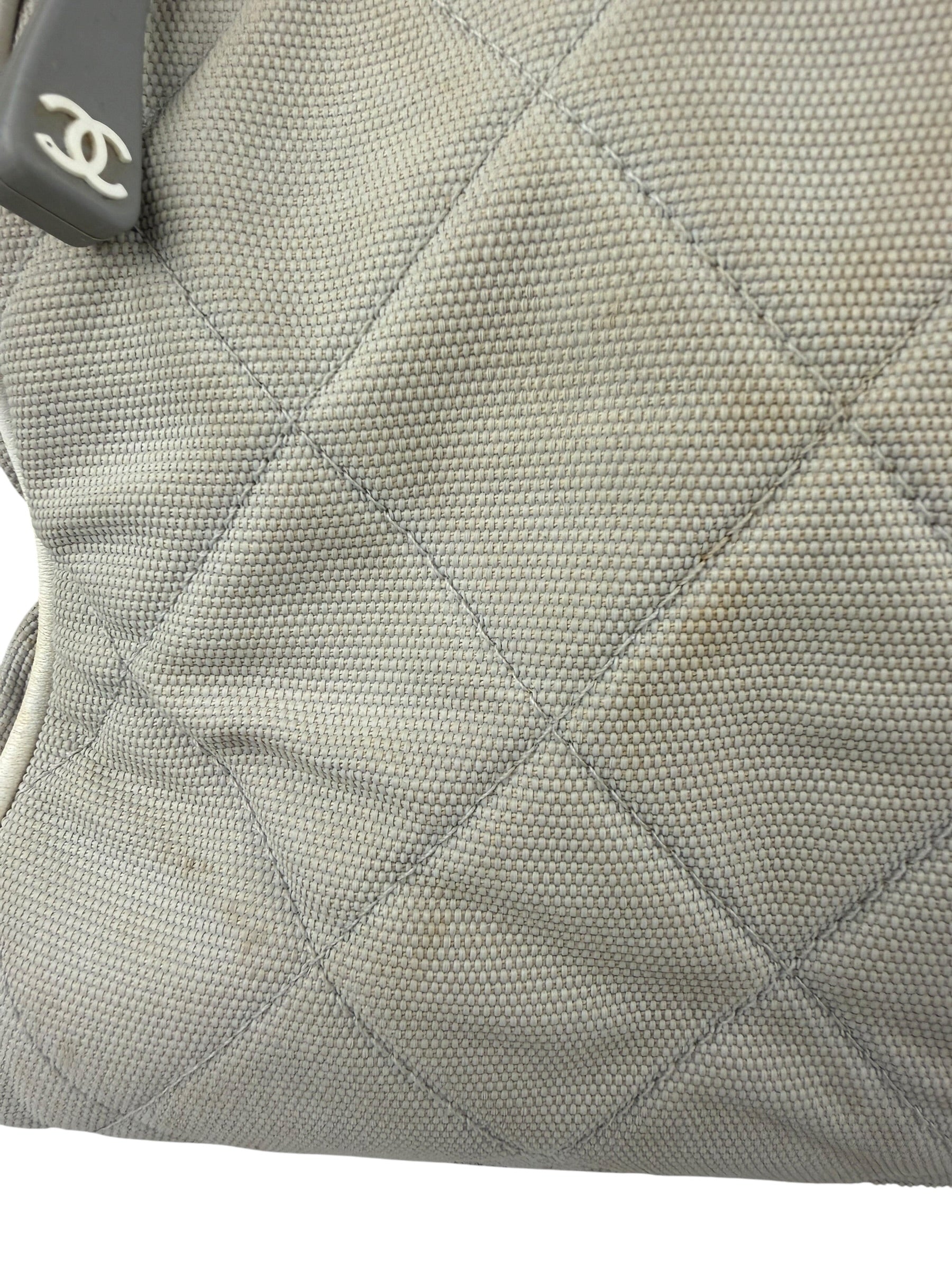 Chanel Vintage Grey Quilted Woven Sports Line Canvas Bowler Bag  2001
