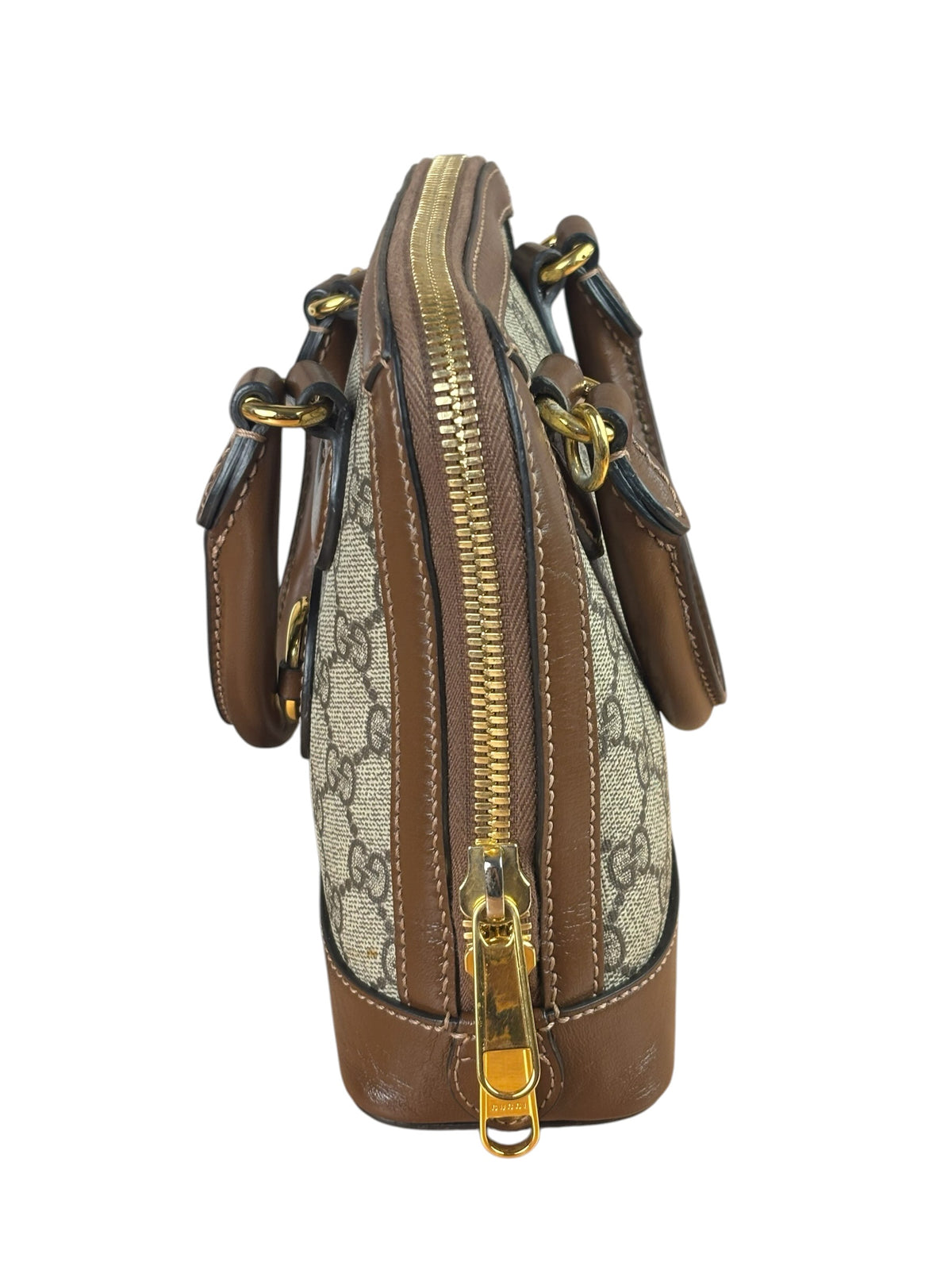 Gucci Brown Leather GG Horsebit Small Top Handle Bag 1955