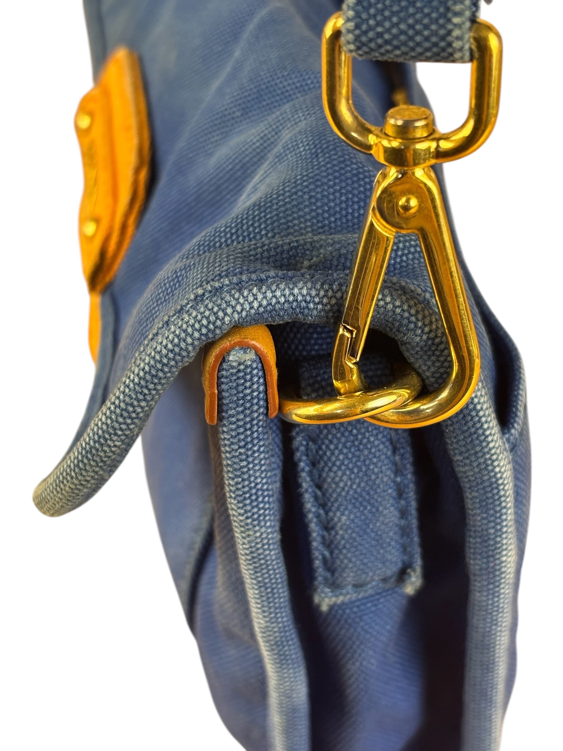 Prada Vintage Cobalt Blue Canvas Flap Shoulder Bag