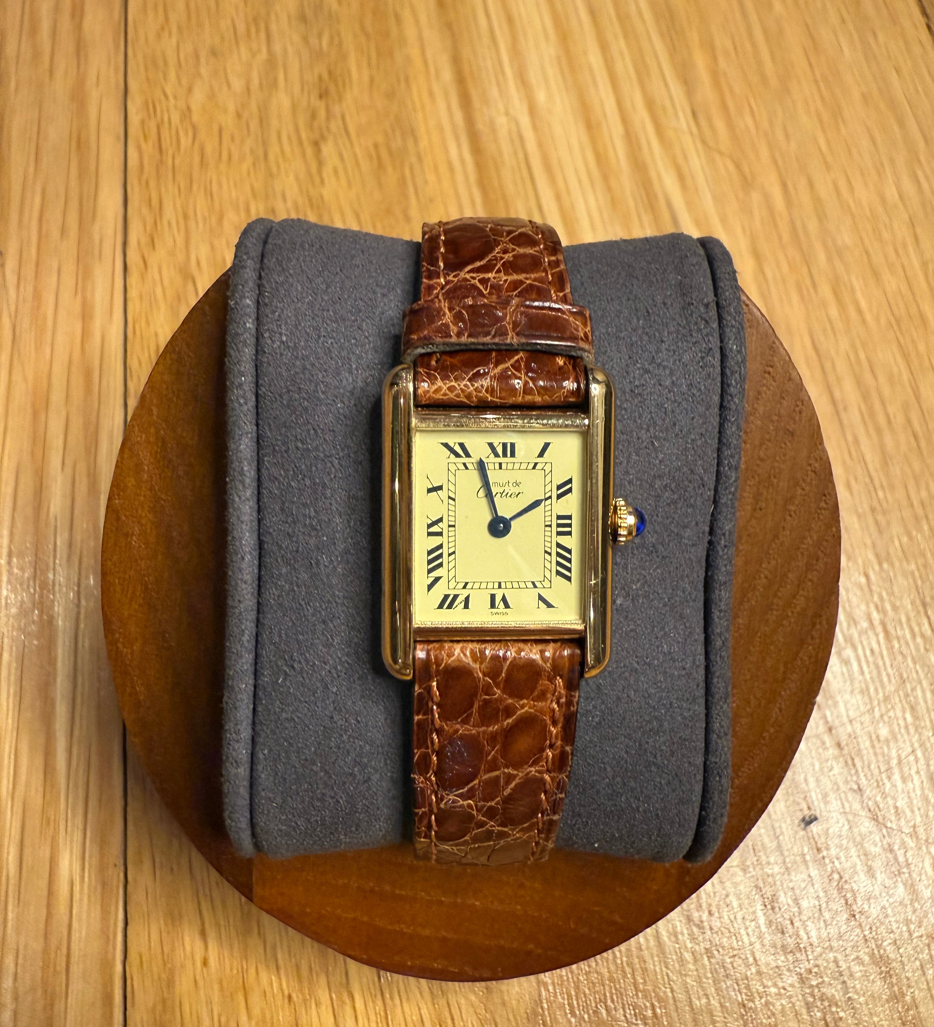 Cartier Tank Cream Roman Dial Brown Strap