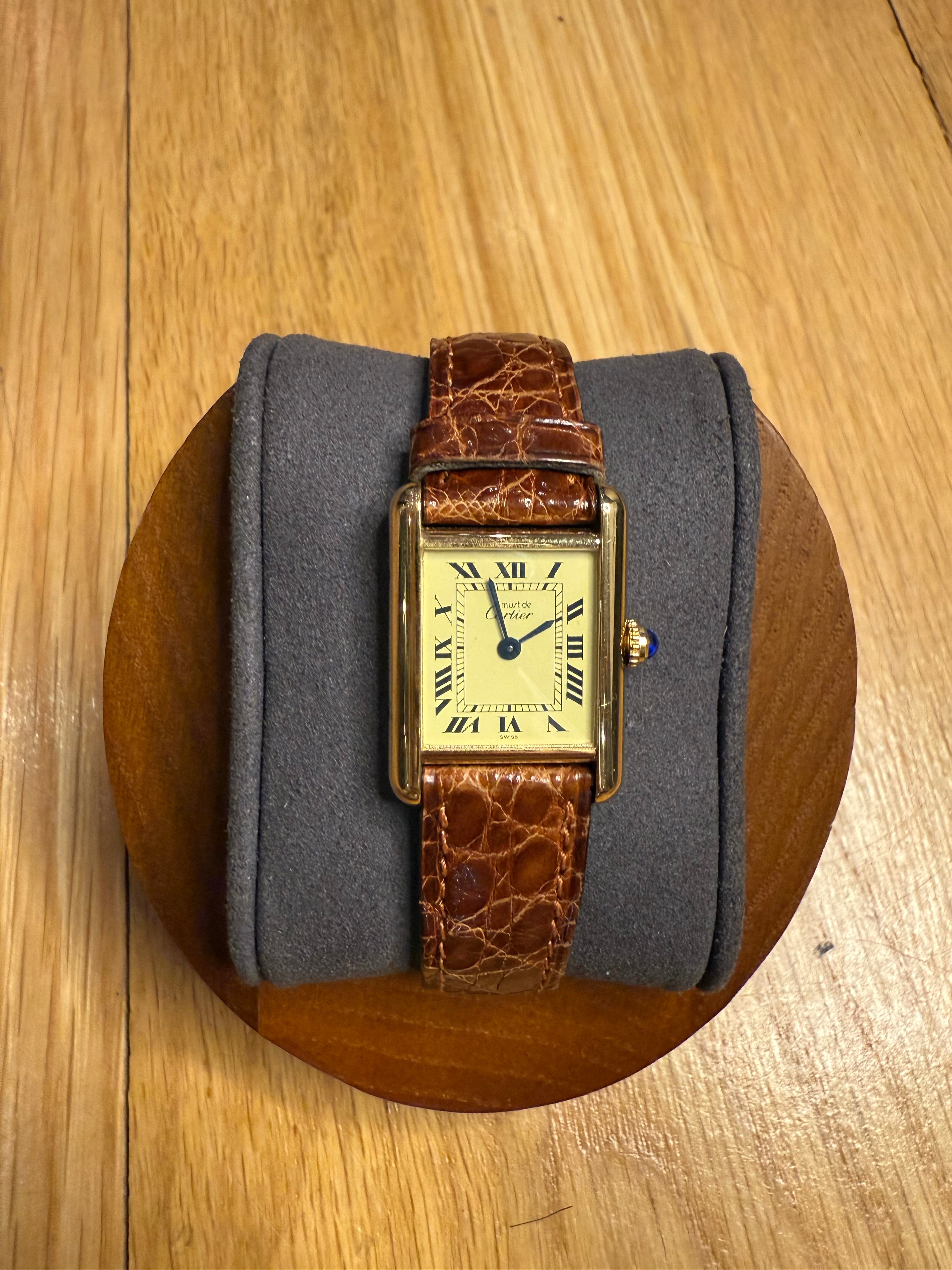 Cartier Tank Cream Roman Dial Brown Strap