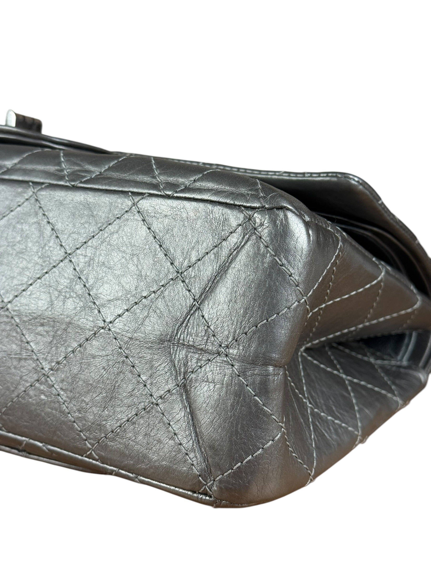 Chanel Metallic Silver Leather Reissue Double Flap Shoulder Bag 2.55 2005