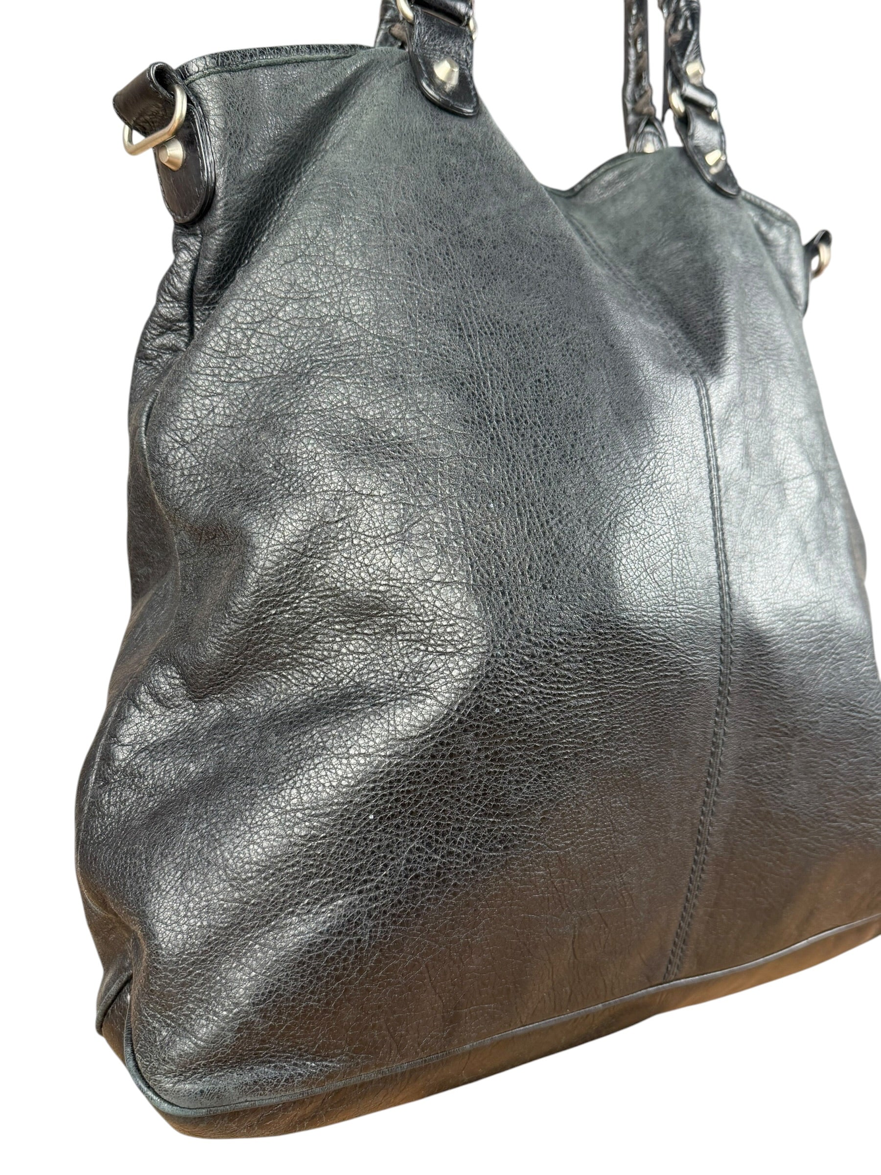 Balenciaga Vintage Black Leather Classic Square Zip Shoulder Tote Bag