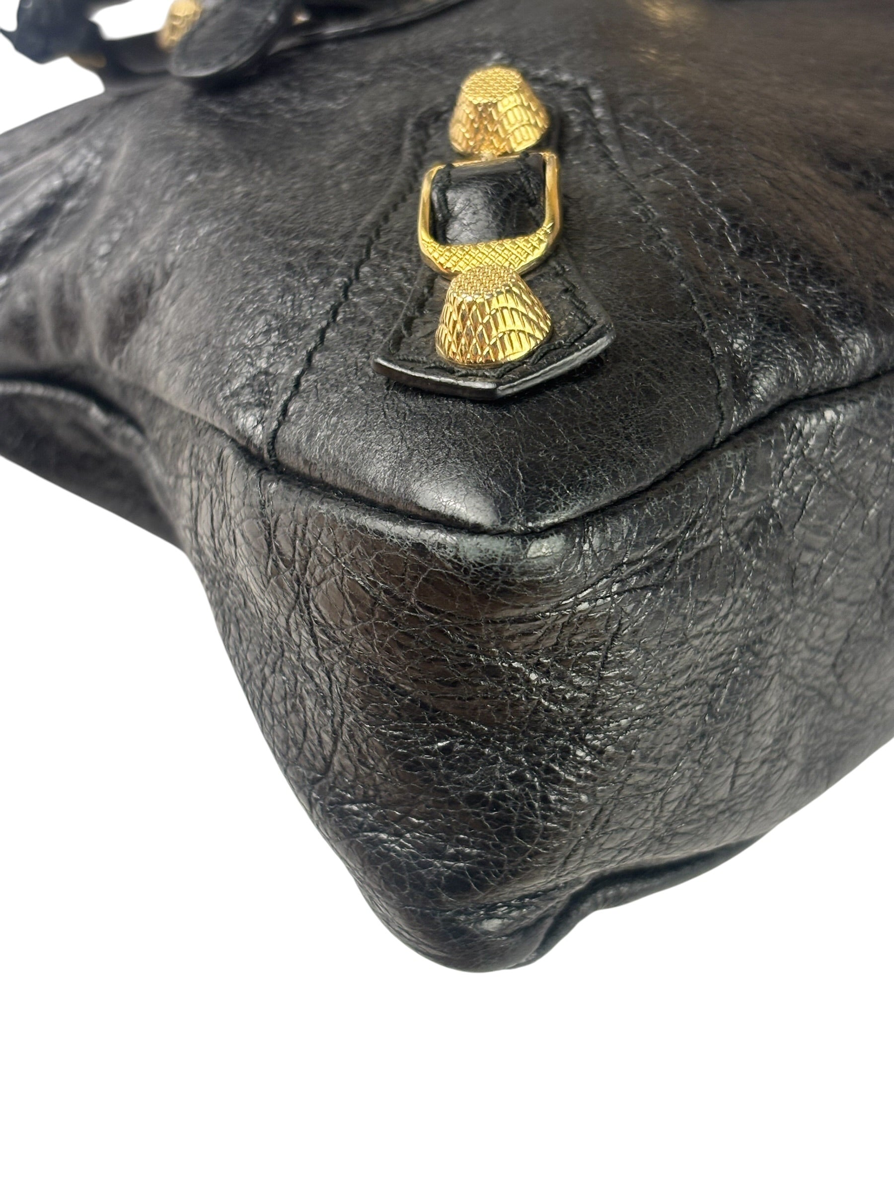 Balenciaga Black Lambskin Moto City Two-Way Bag