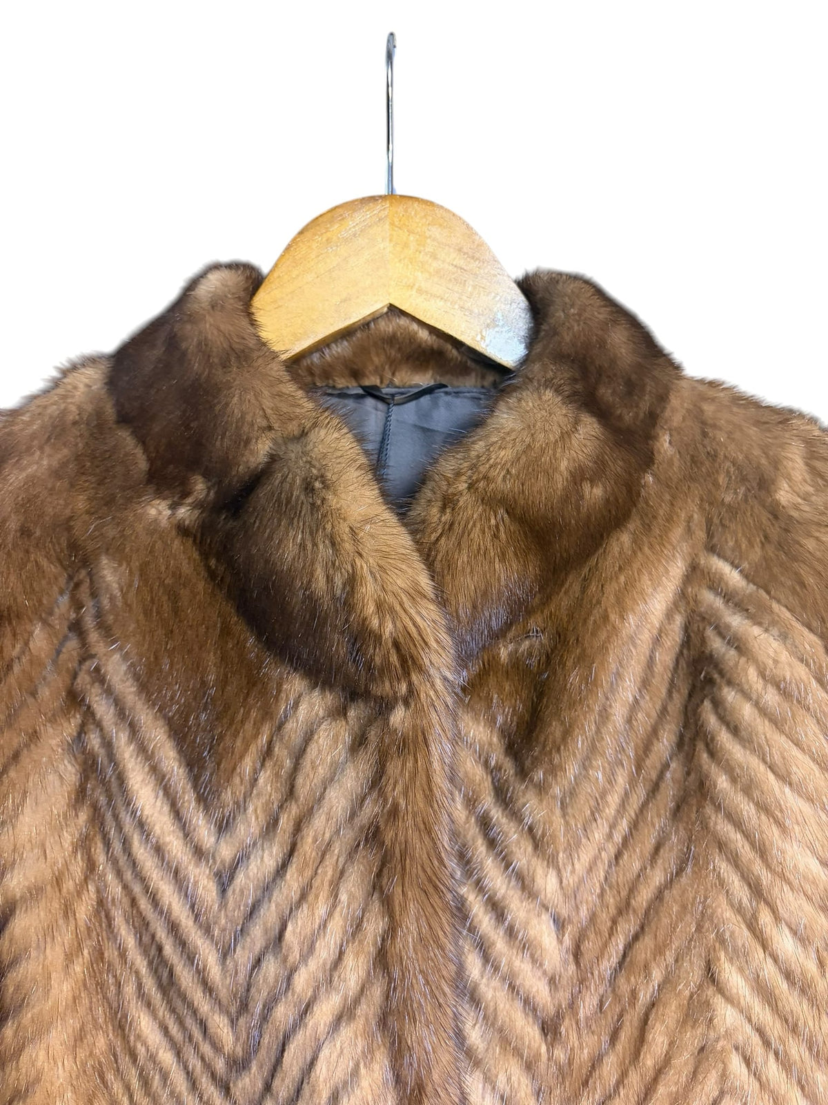 Vintage Light Brown Chevron Mink Fur Coat