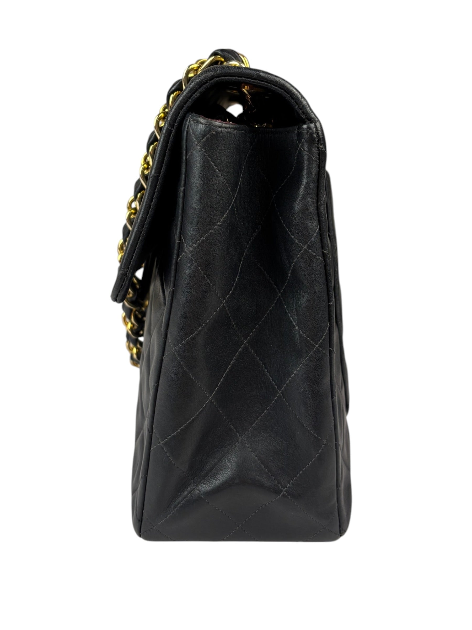 Chanel Black Quilted Leather Jumbo Flap Bag 1995