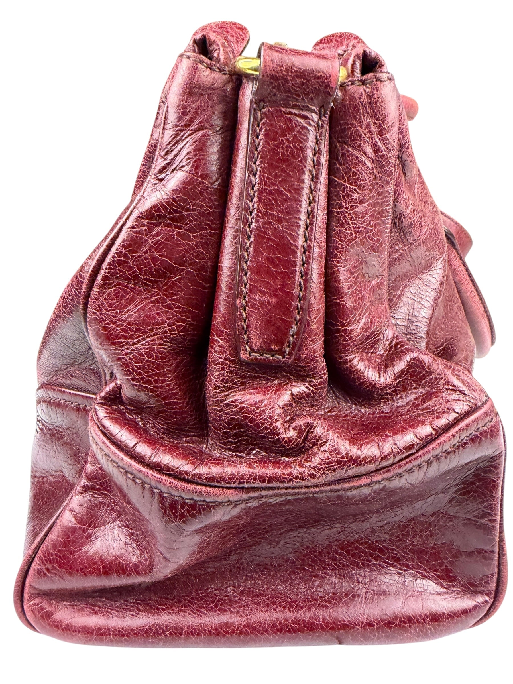 Miu Miu Amaranth Vitello Shine Leather Double Zip 2Way Handbag