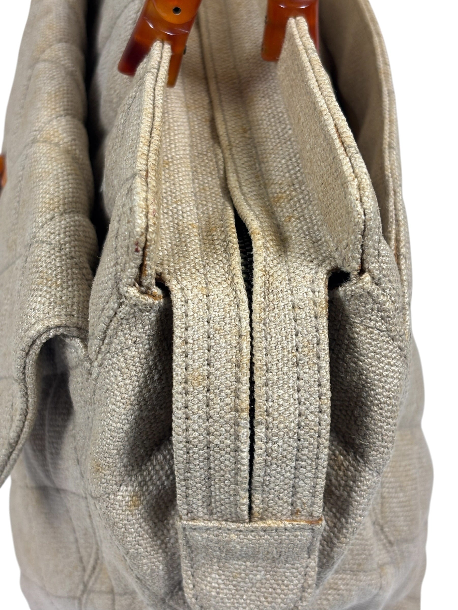 Chanel Vintage Beige Quilted Denim  Tortoise Tote 1996