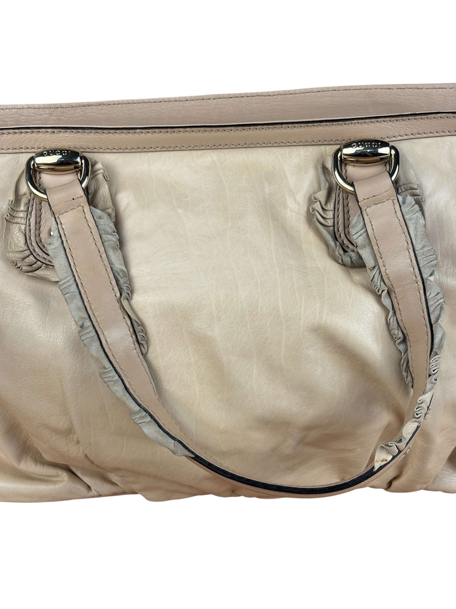 Gucci Vintage Beige Leather Ruched Handle Tote