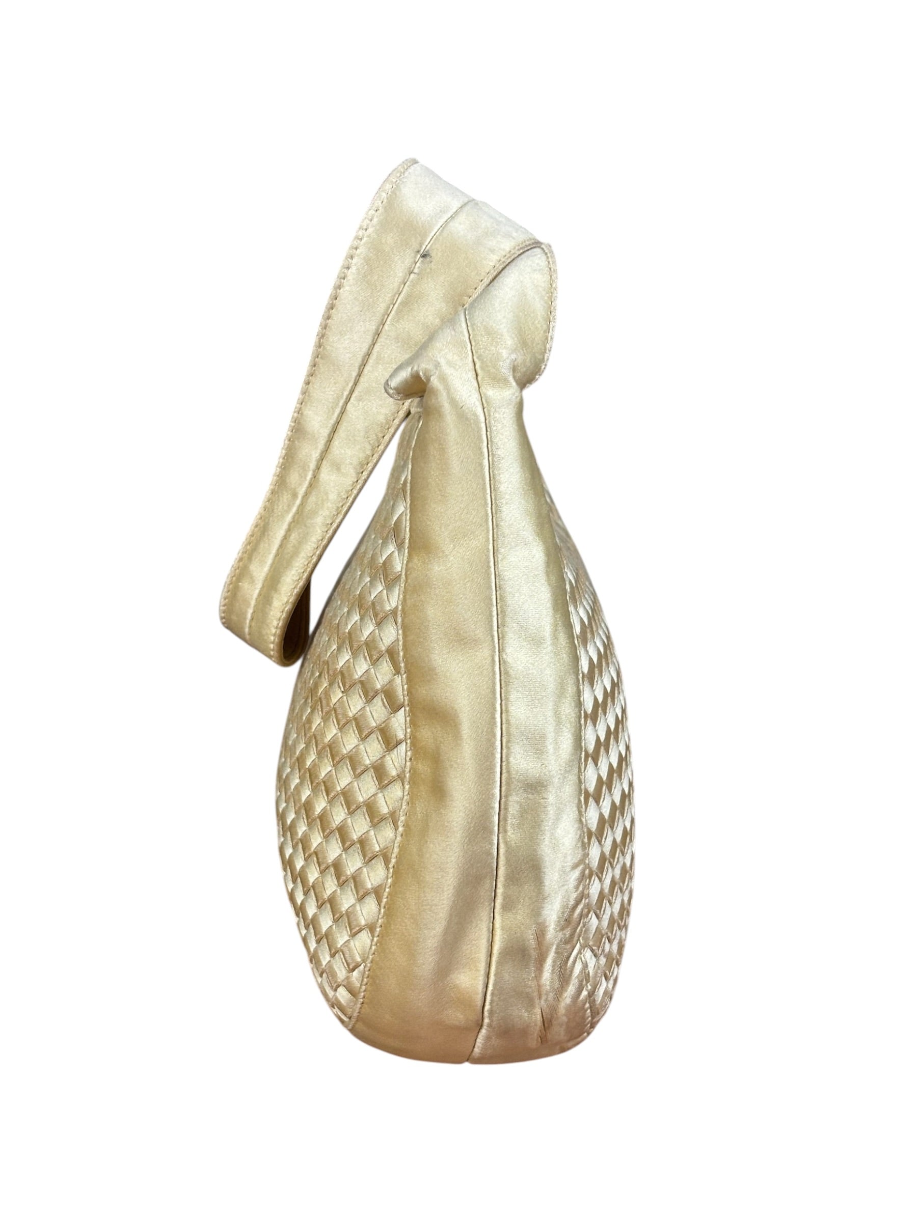 Bottega Veneta Butter Yellow Satin Intrecciato Shoulder Bag