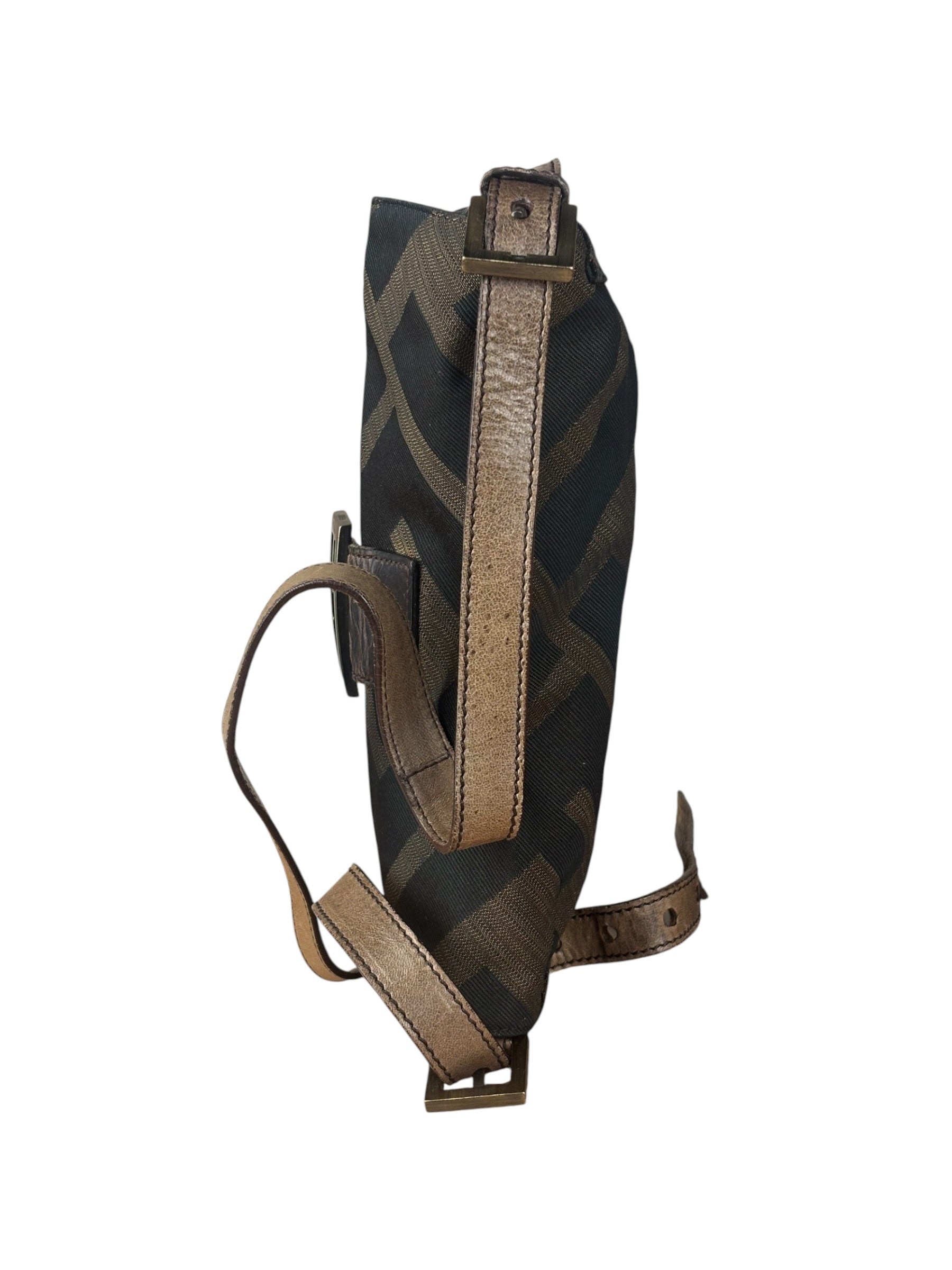 Fendi Zucca Whipstitch Baguette Shoulder Bag