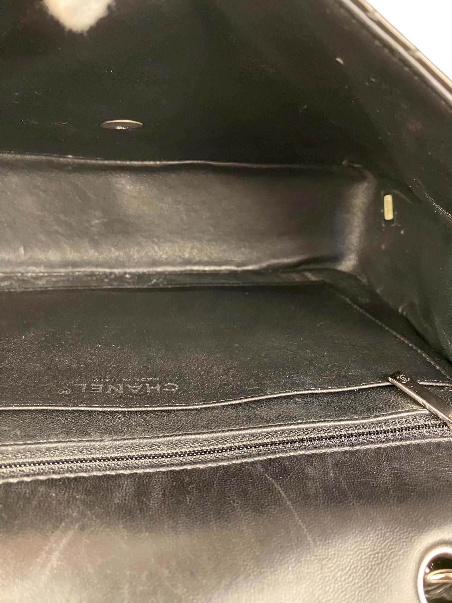 Chanel Black Patent Quilted Leather Classic Flap Bag 2009