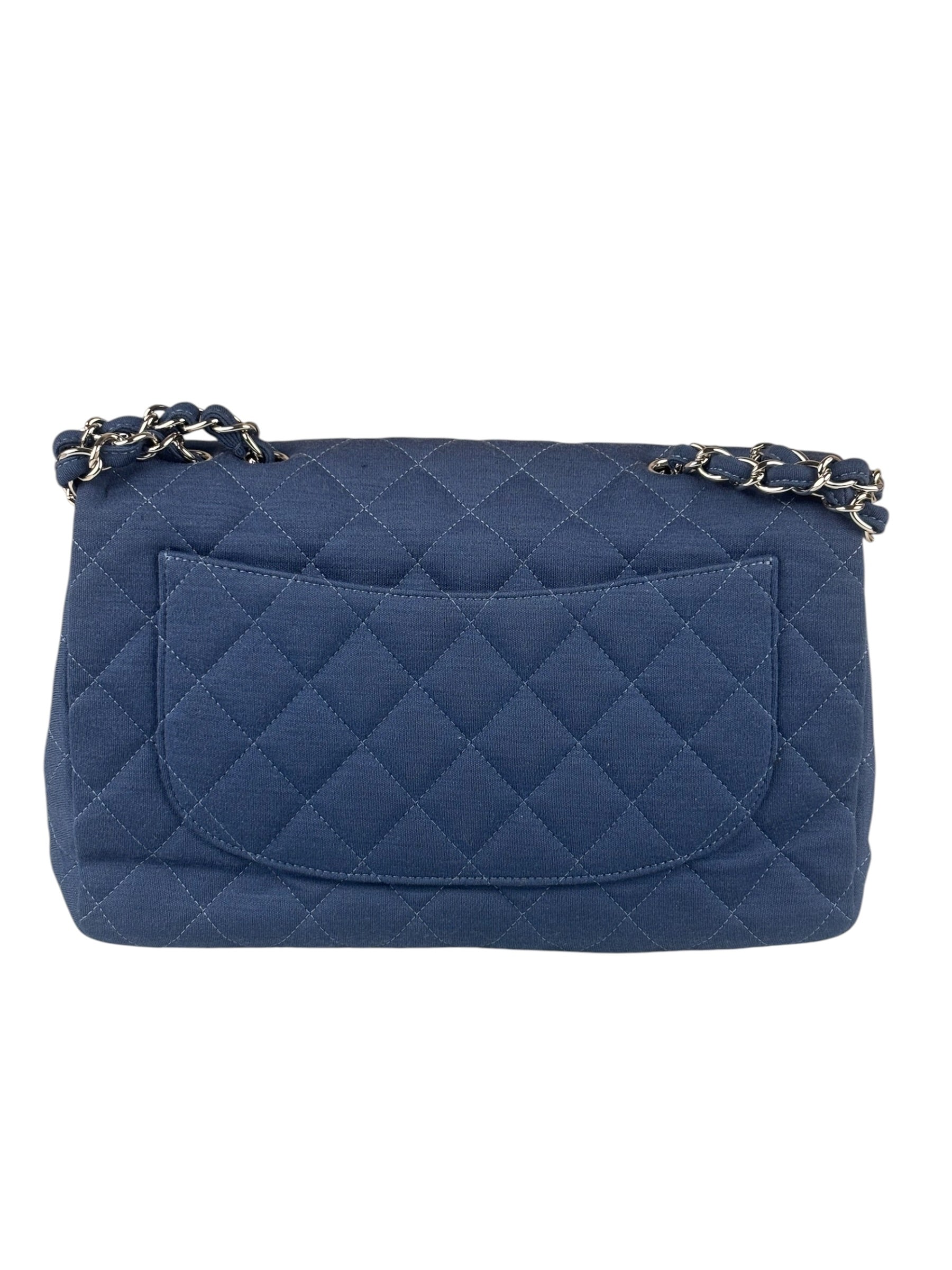 Chanel Blue Jersey Classic Flap Shoulder Bag 2009