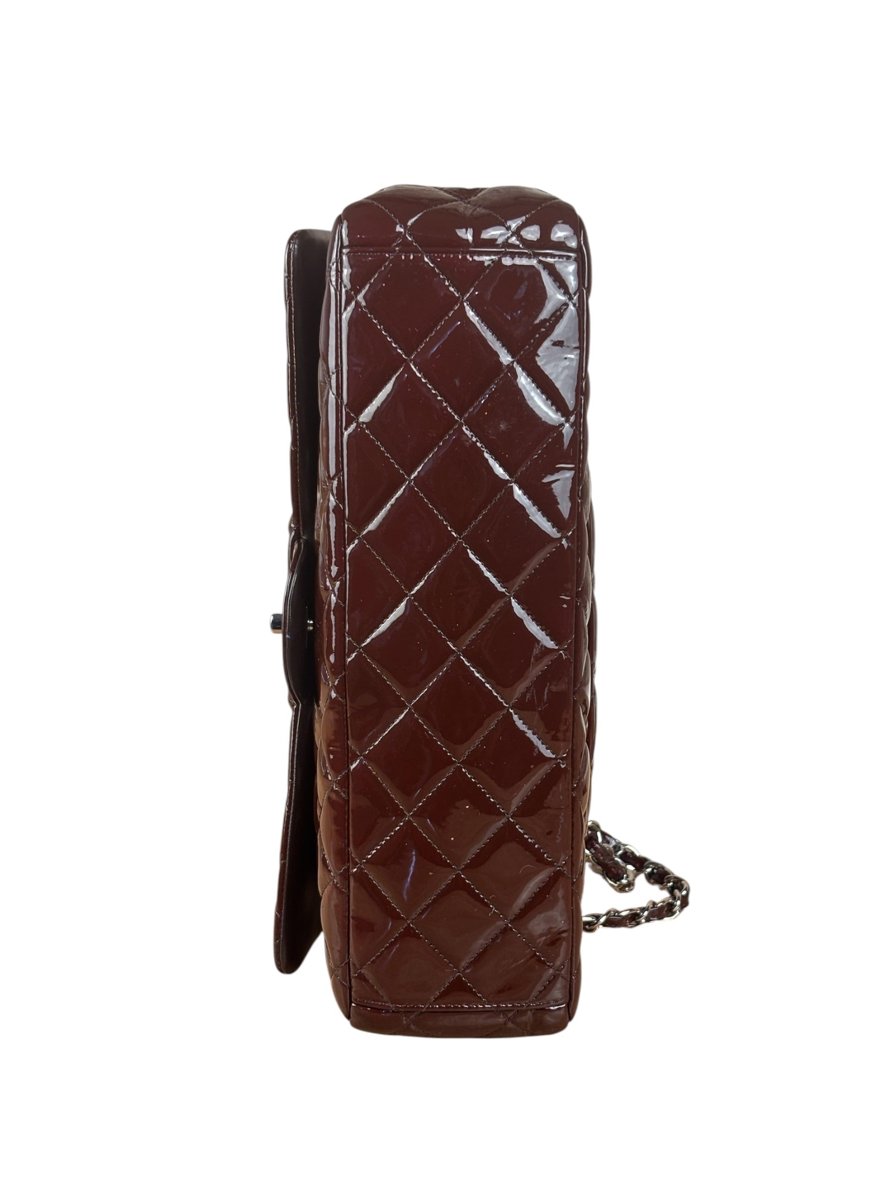 Chanel Burgundy Patent Leather Double Flap Maxi Jumbo Shoulder Bag