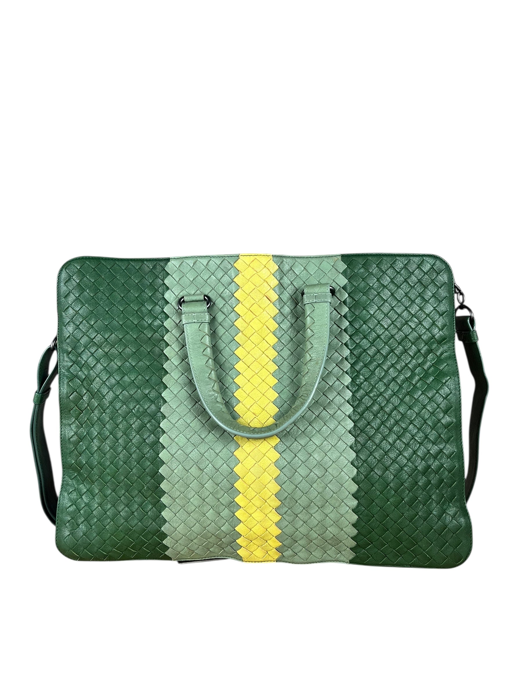 Bottega Veneta Intercciato Multicolor Business Bag Green/Yellow
