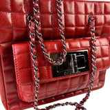 Chanel Red Lambskin Chocolate Bar Mademoiselle Reissue Square Tote  2004