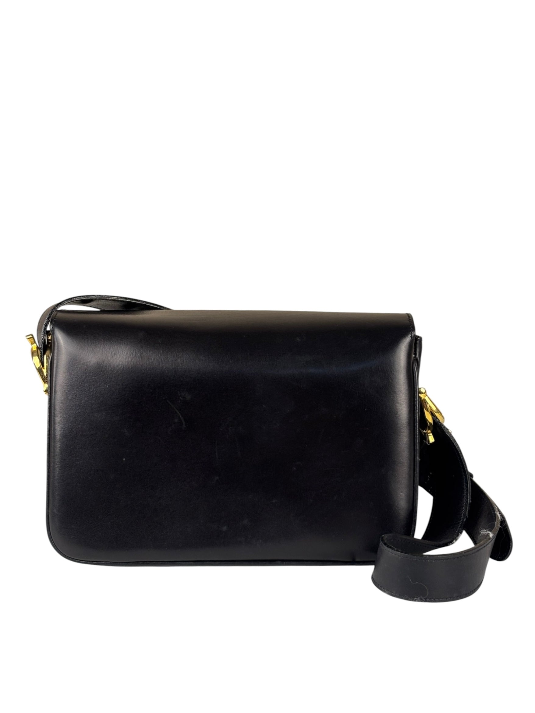 Celine Vintage Black Leather Shoulder Bag