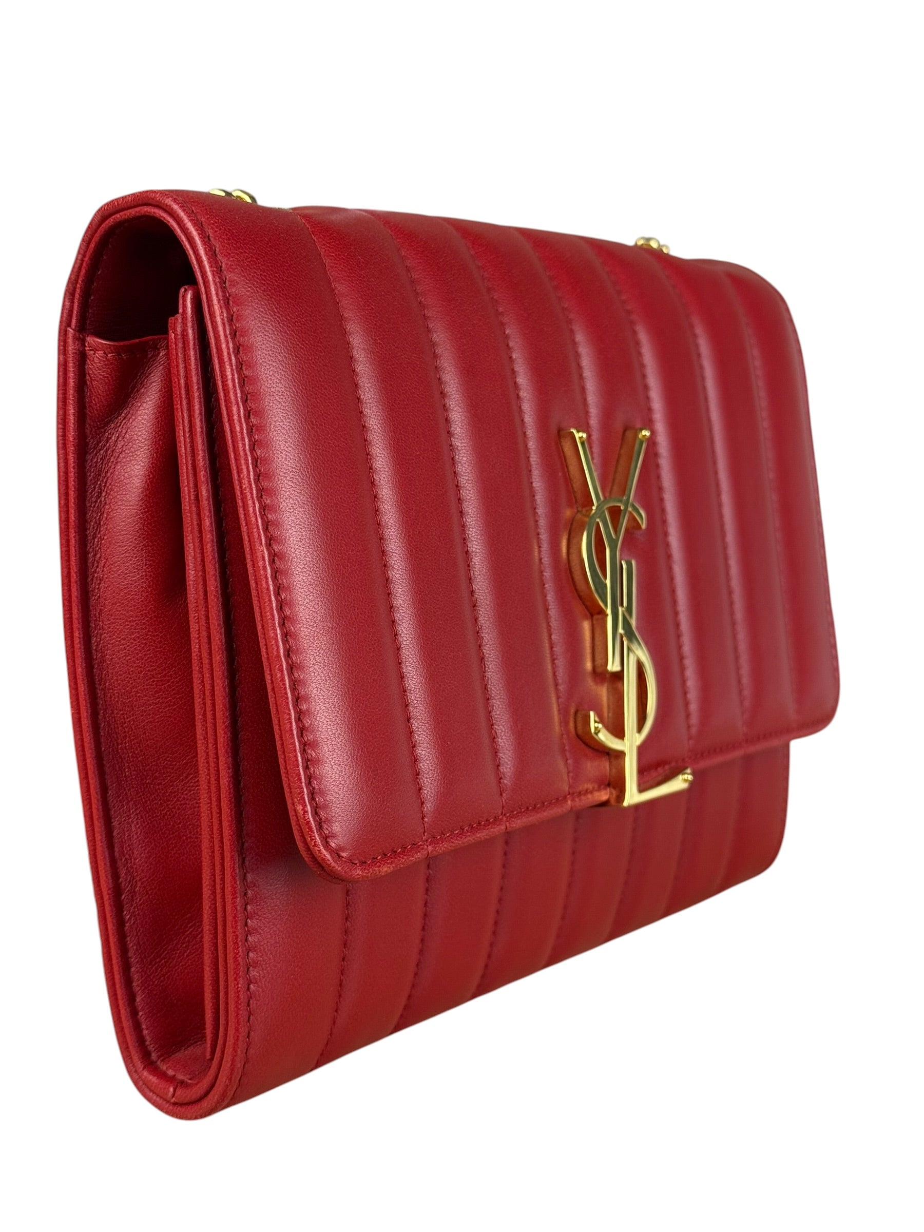 Saint Laurent Red Quilted Leather Vicky Flap Shoulder Bag