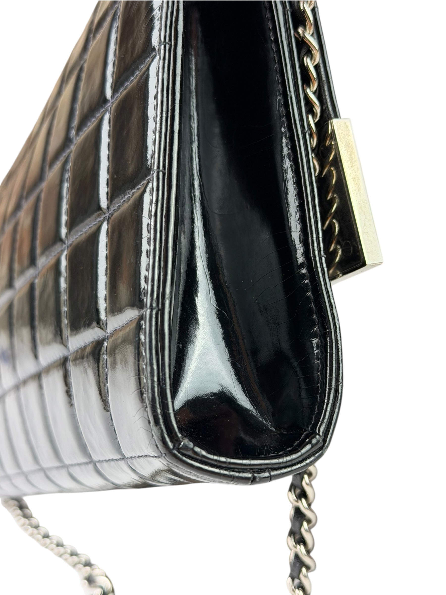 Chanel Black Patent Leather Chocolate Bar Flap Bag 2000
