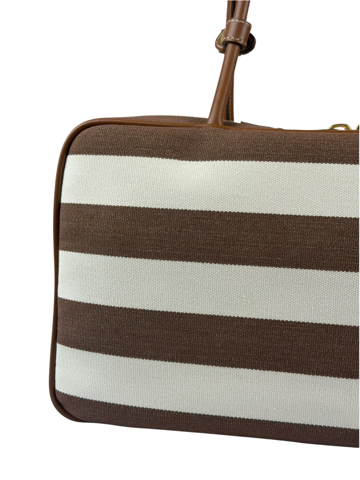Miu Miu Canvas Striped Beau Brown/White Shoulder Bag